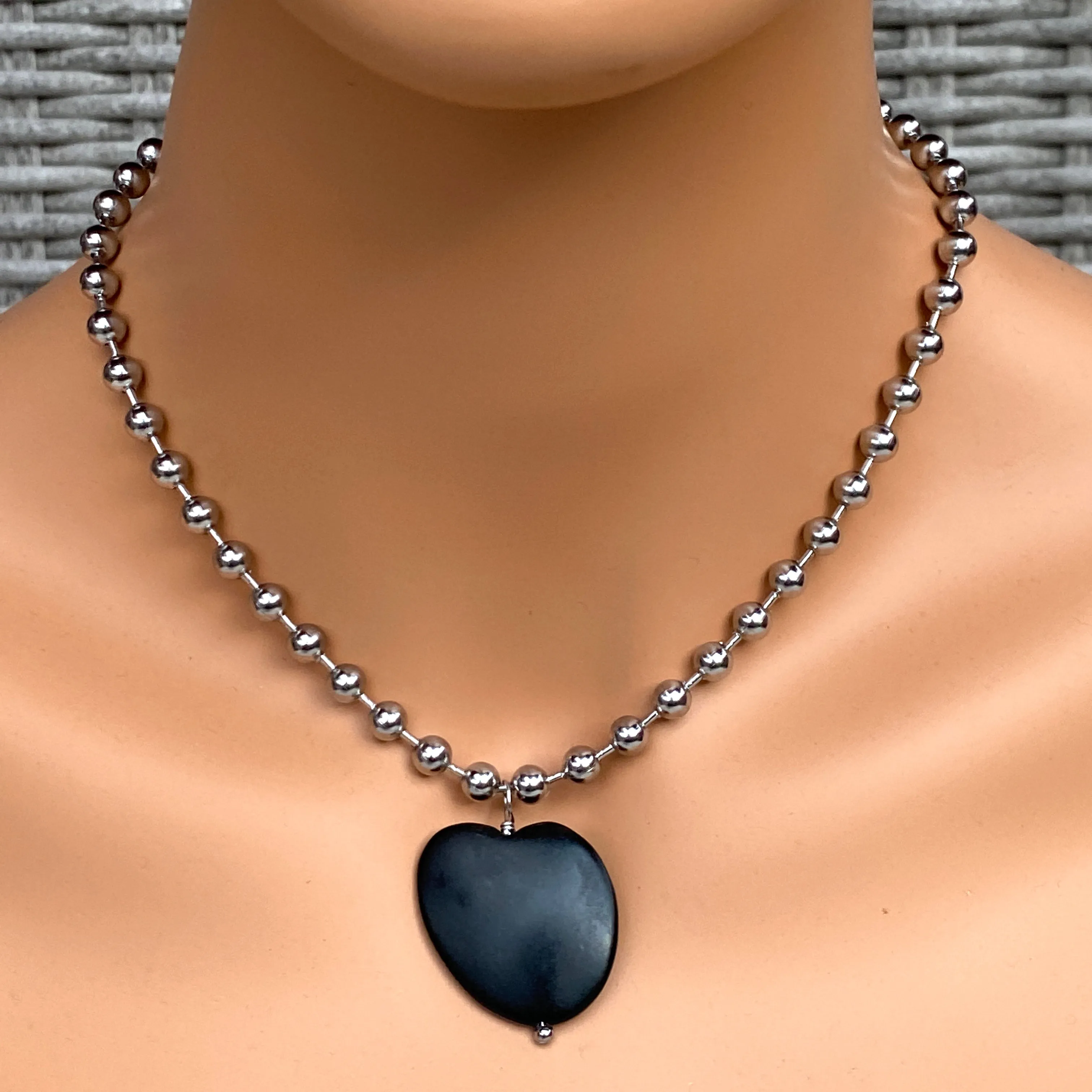 Black Jade Abstract Heart Necklace