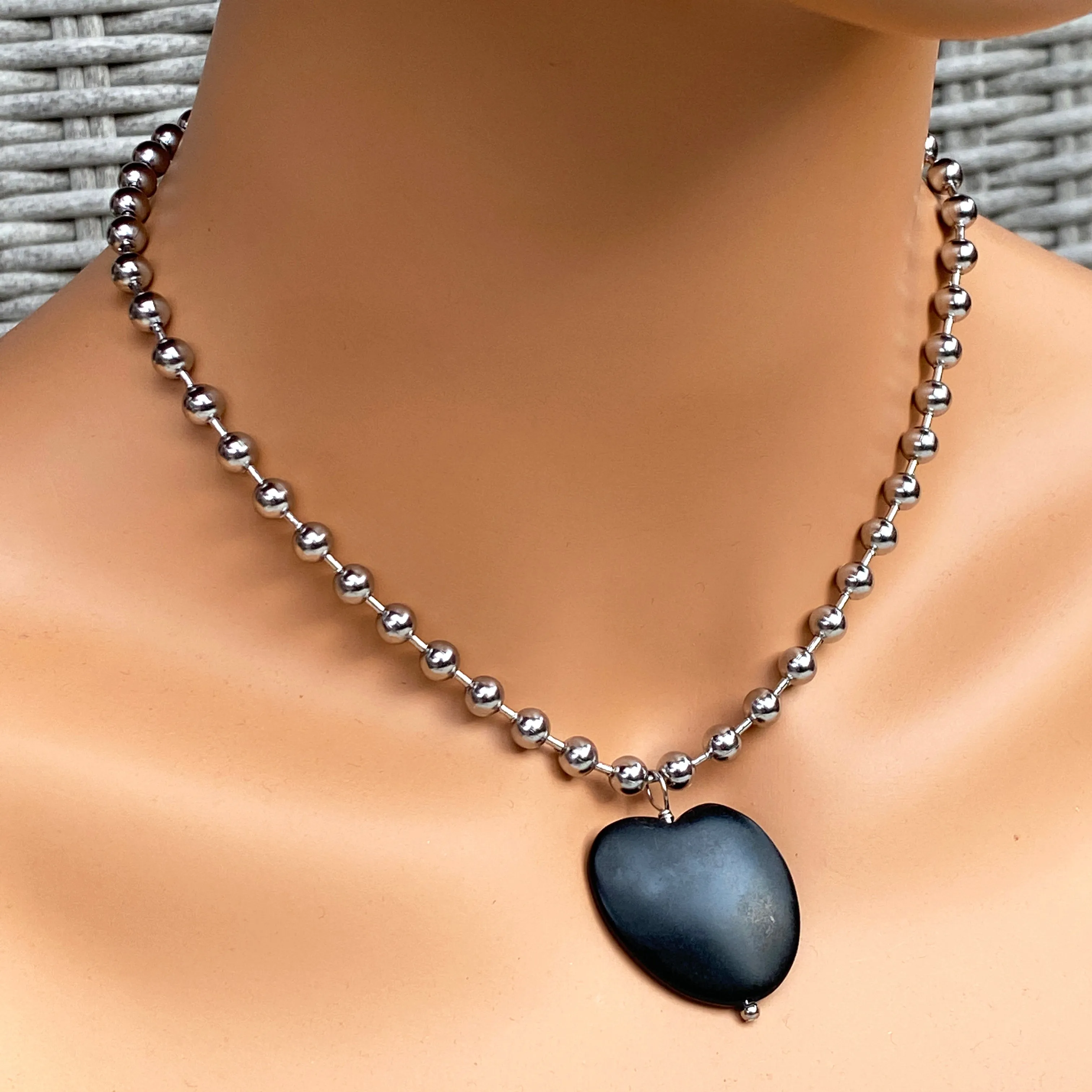 Black Jade Abstract Heart Necklace