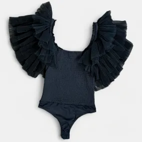 Black Layered Ruffle Bodysuit