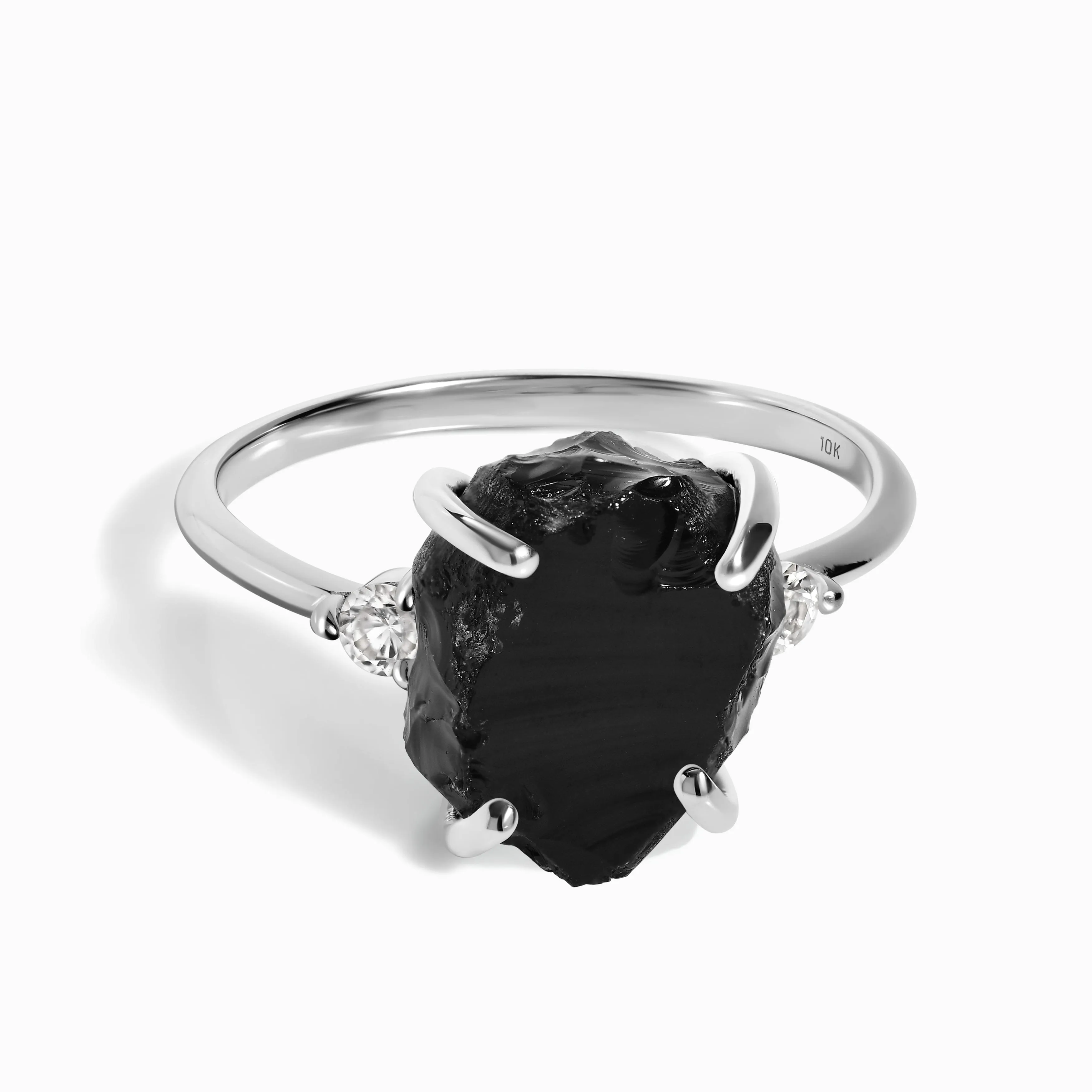 Black Obsidian Diamond Ring - Raw Allure