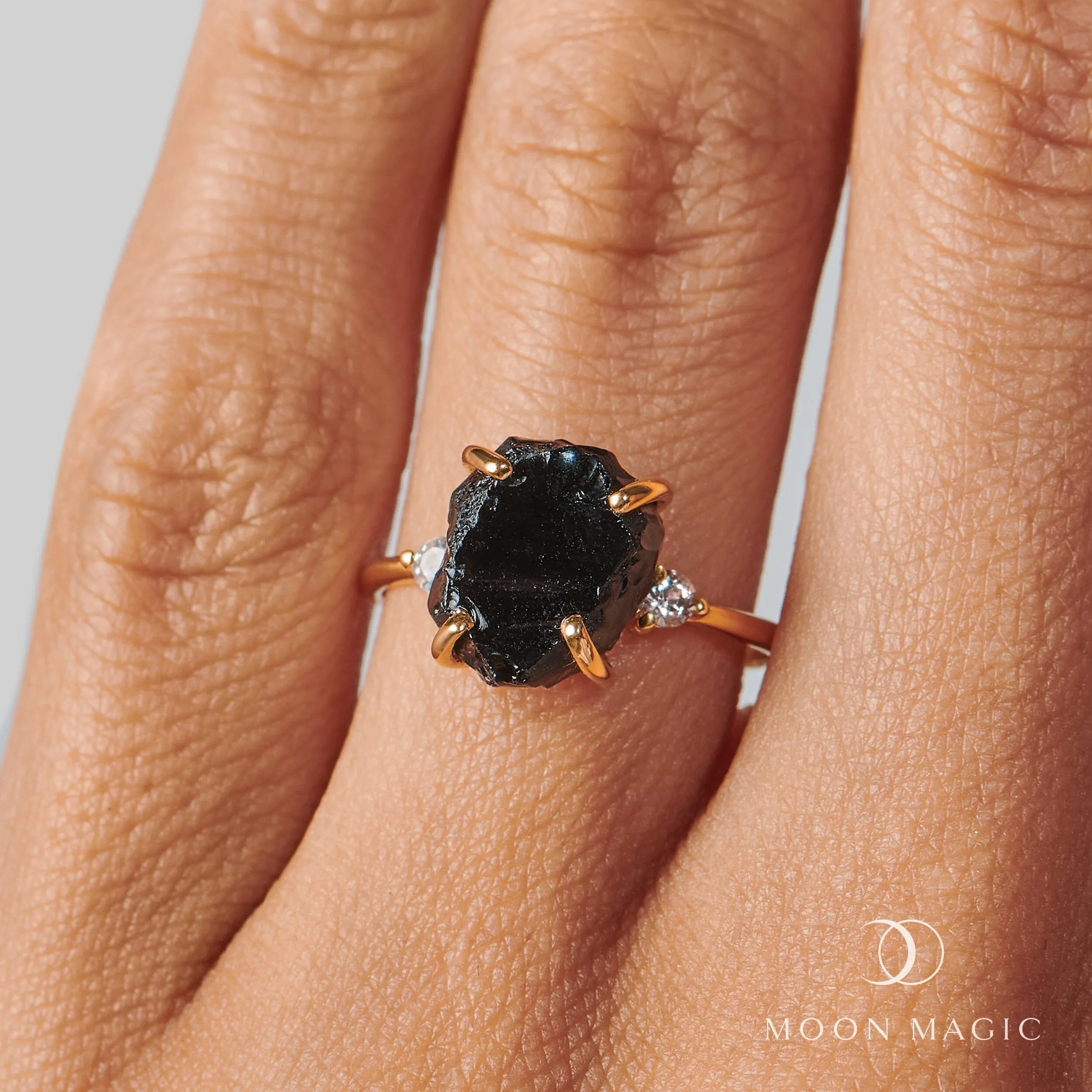 Black Obsidian Diamond Ring - Raw Allure