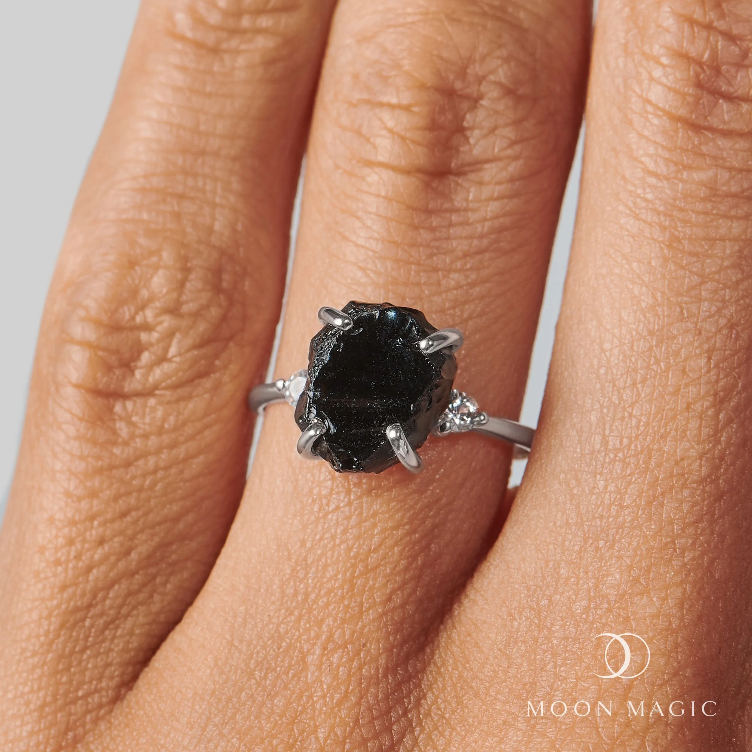 Black Obsidian Diamond Ring - Raw Allure