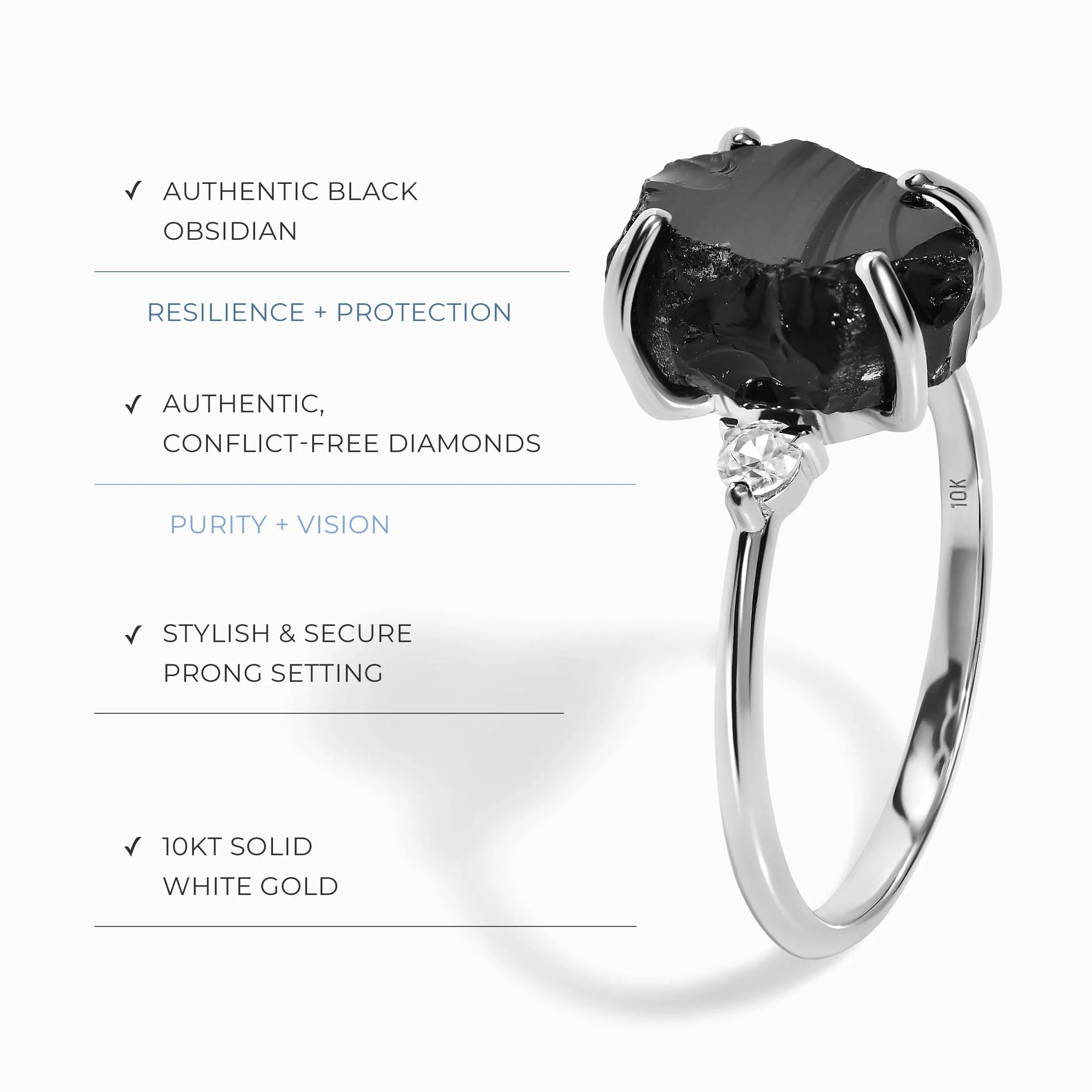 Black Obsidian Diamond Ring - Raw Allure