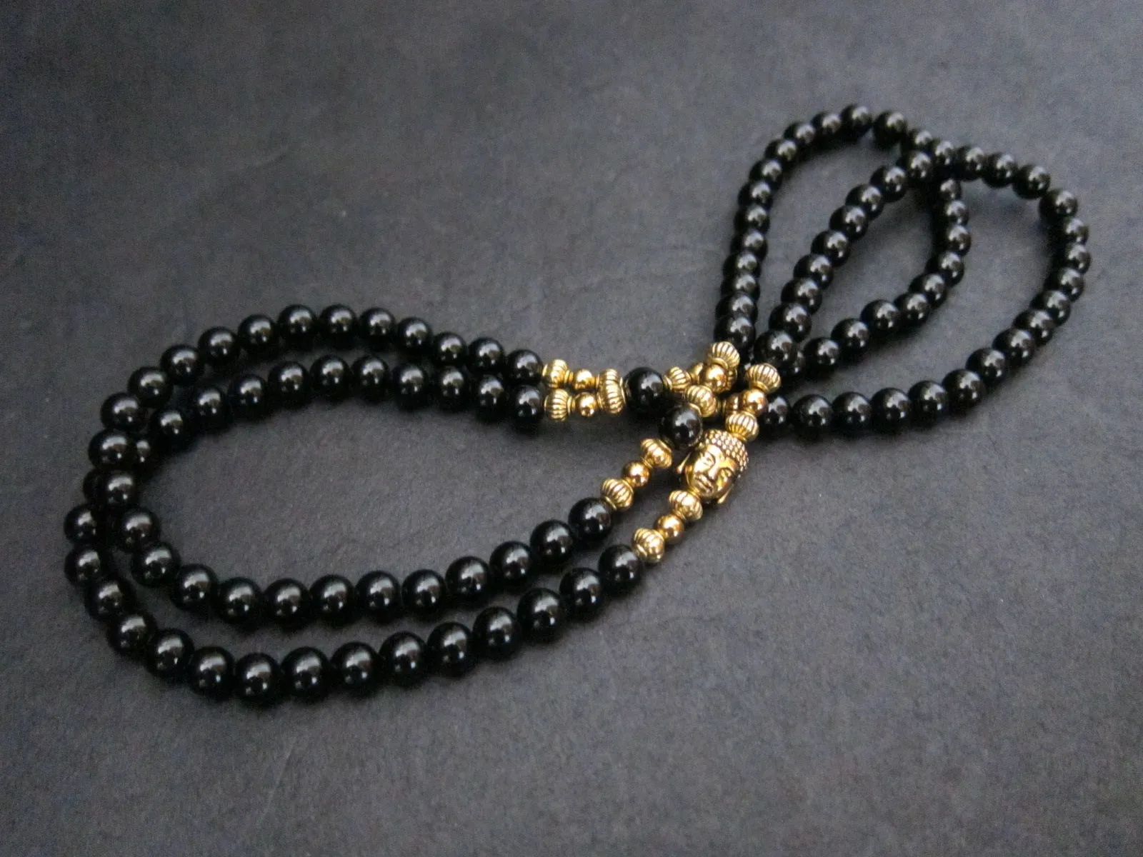 Black Onyx or Red Garnet Buddha Mala Beaded Bracelet/Necklace