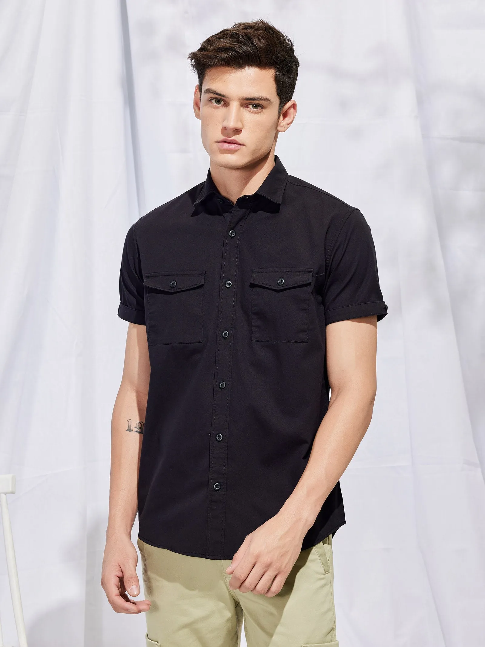 Black Stretch Cargo Shirt