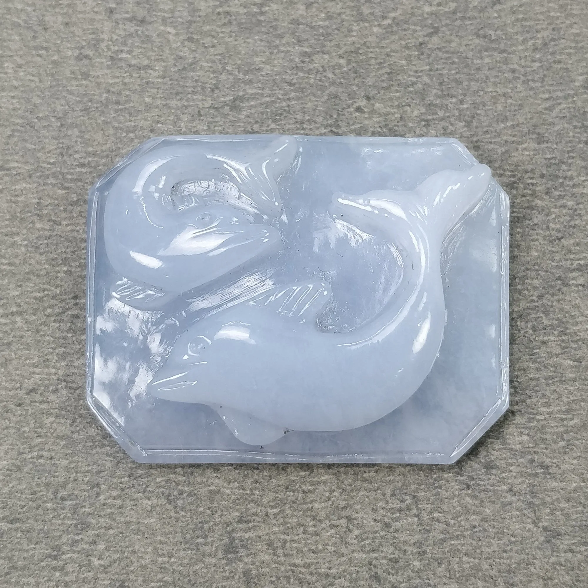 BLUE CHALCEDONY Gemstone Carving : 52.00cts Natural Untreated Chalcedony Hand Carved Fish Shape 35*27.5mm