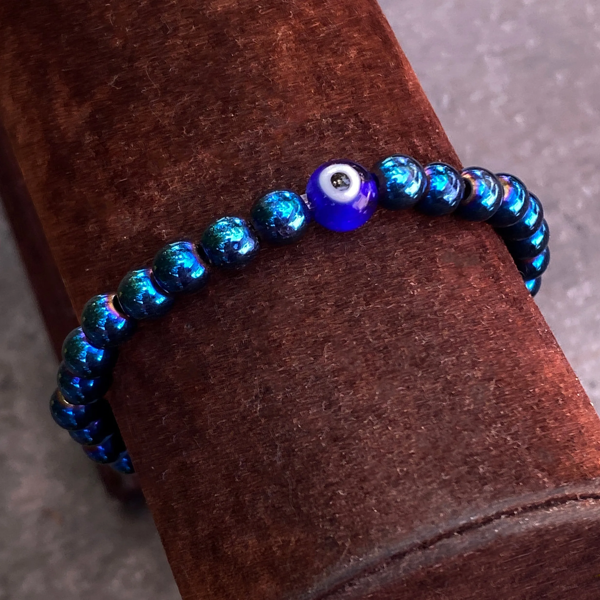 Blue Hematite gemstone Evil Eye Bracelet