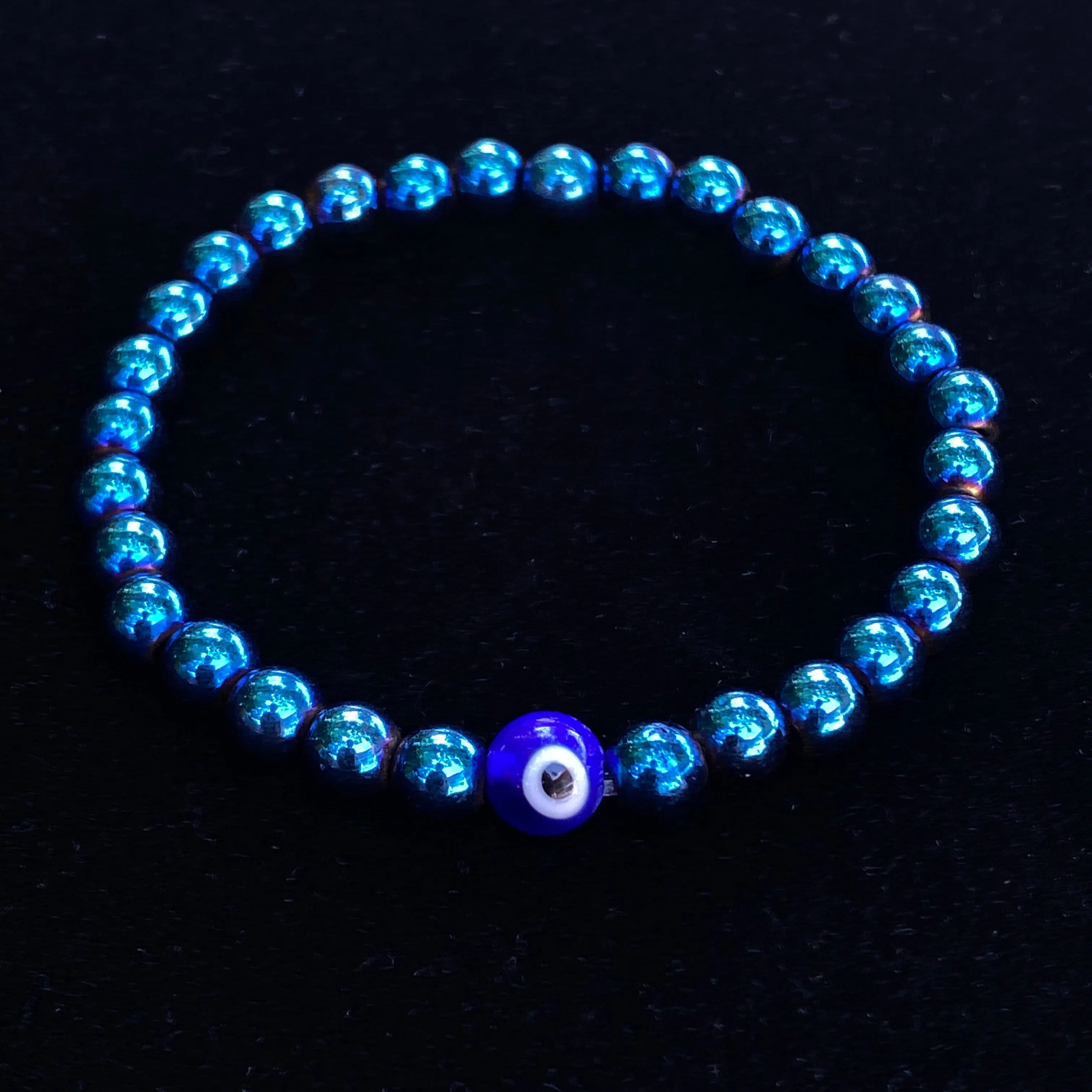 Blue Hematite gemstone Evil Eye Bracelet