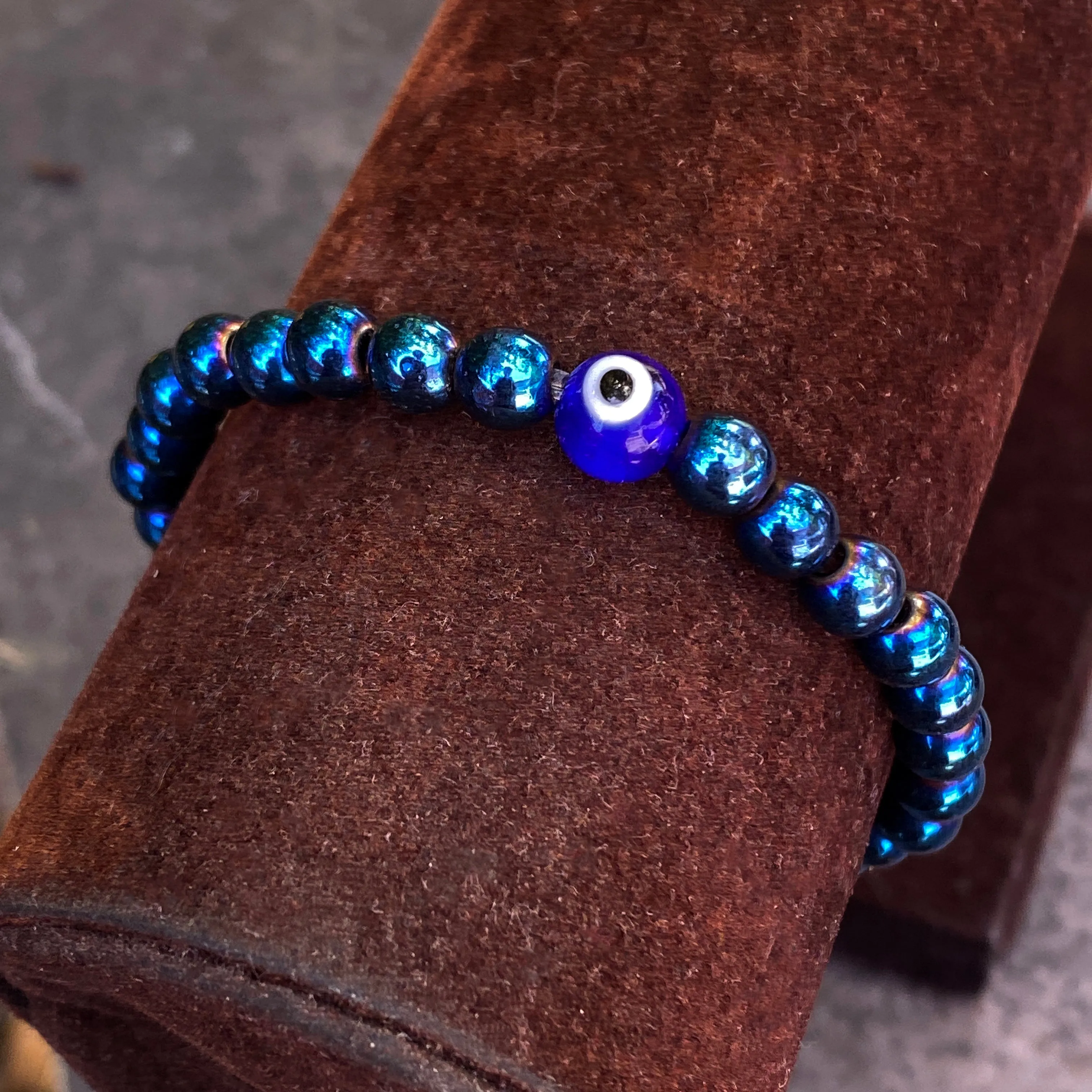 Blue Hematite gemstone Evil Eye Bracelet