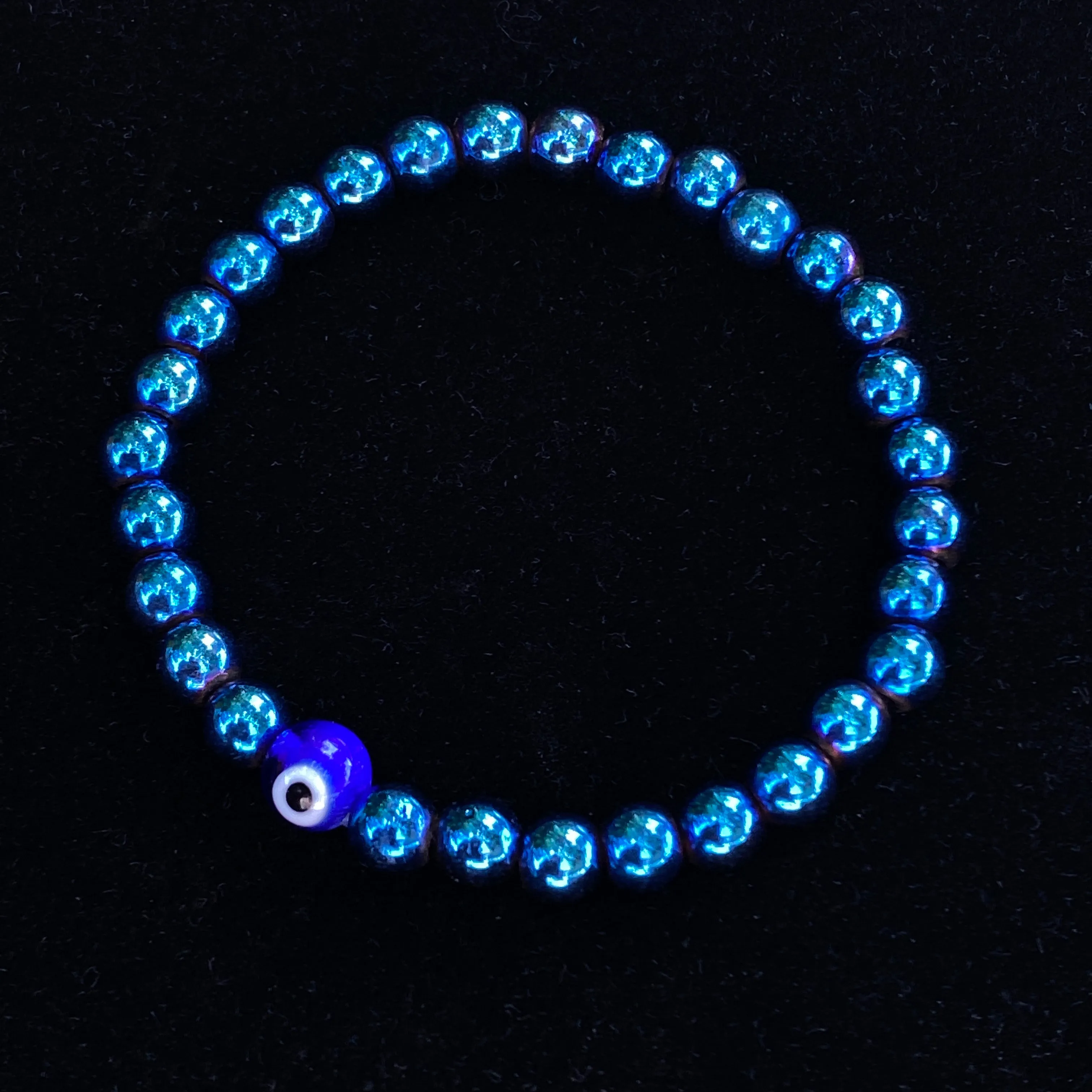 Blue Hematite gemstone Evil Eye Bracelet