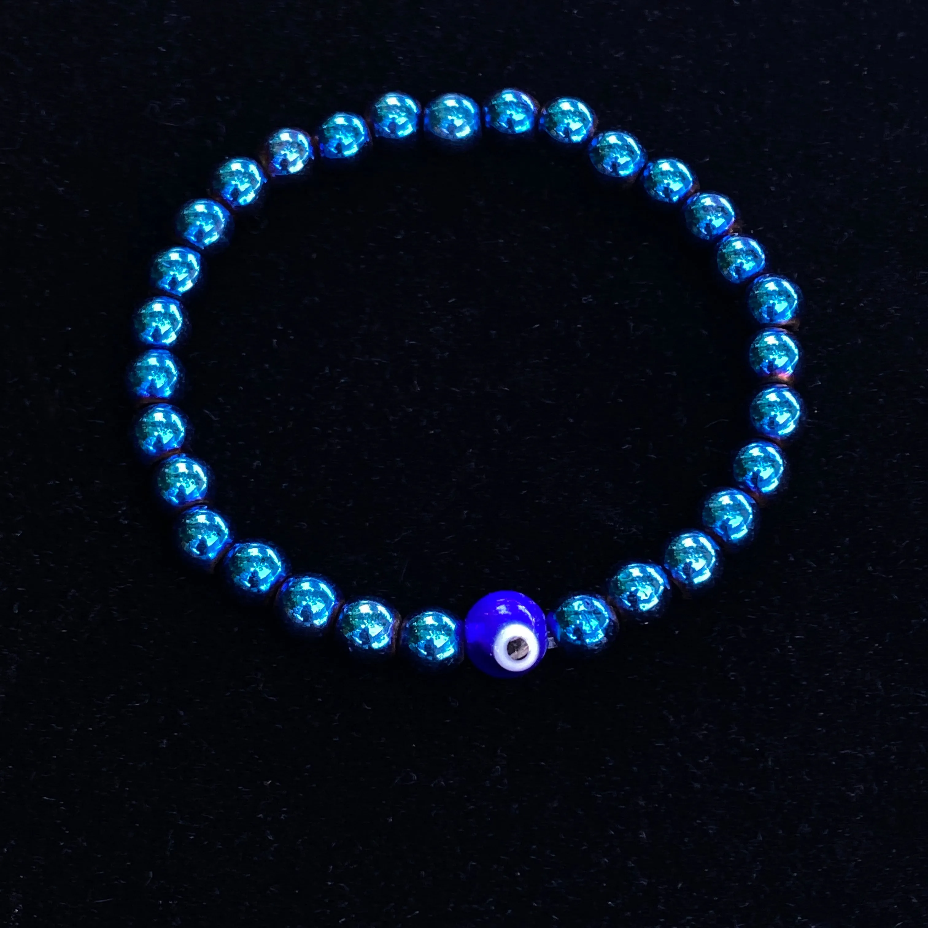 Blue Hematite gemstone Evil Eye Bracelet