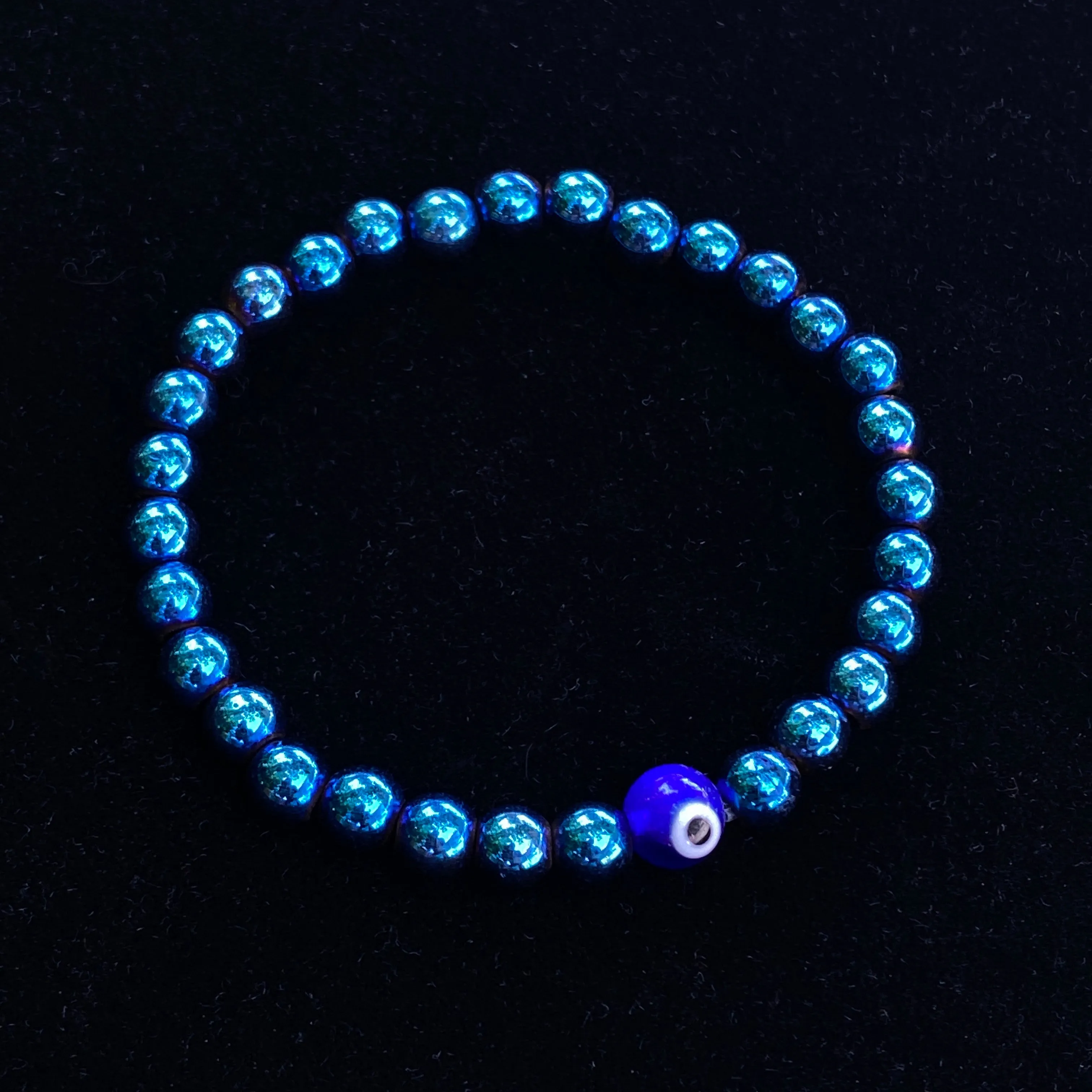 Blue Hematite gemstone Evil Eye Bracelet