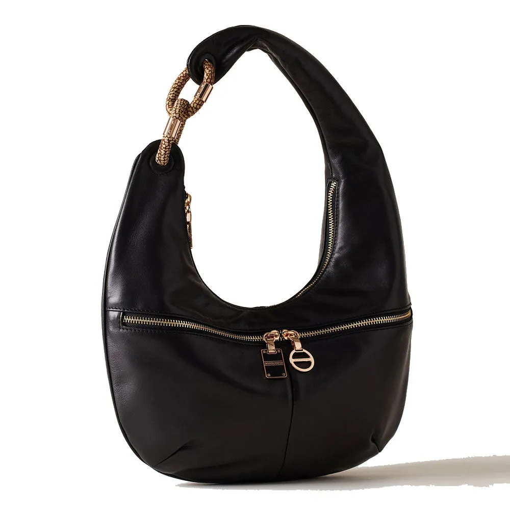 Borsa Donna Hobo Medium BORBONESE linea Infinite in Pelle di Vitello Nappato Nero