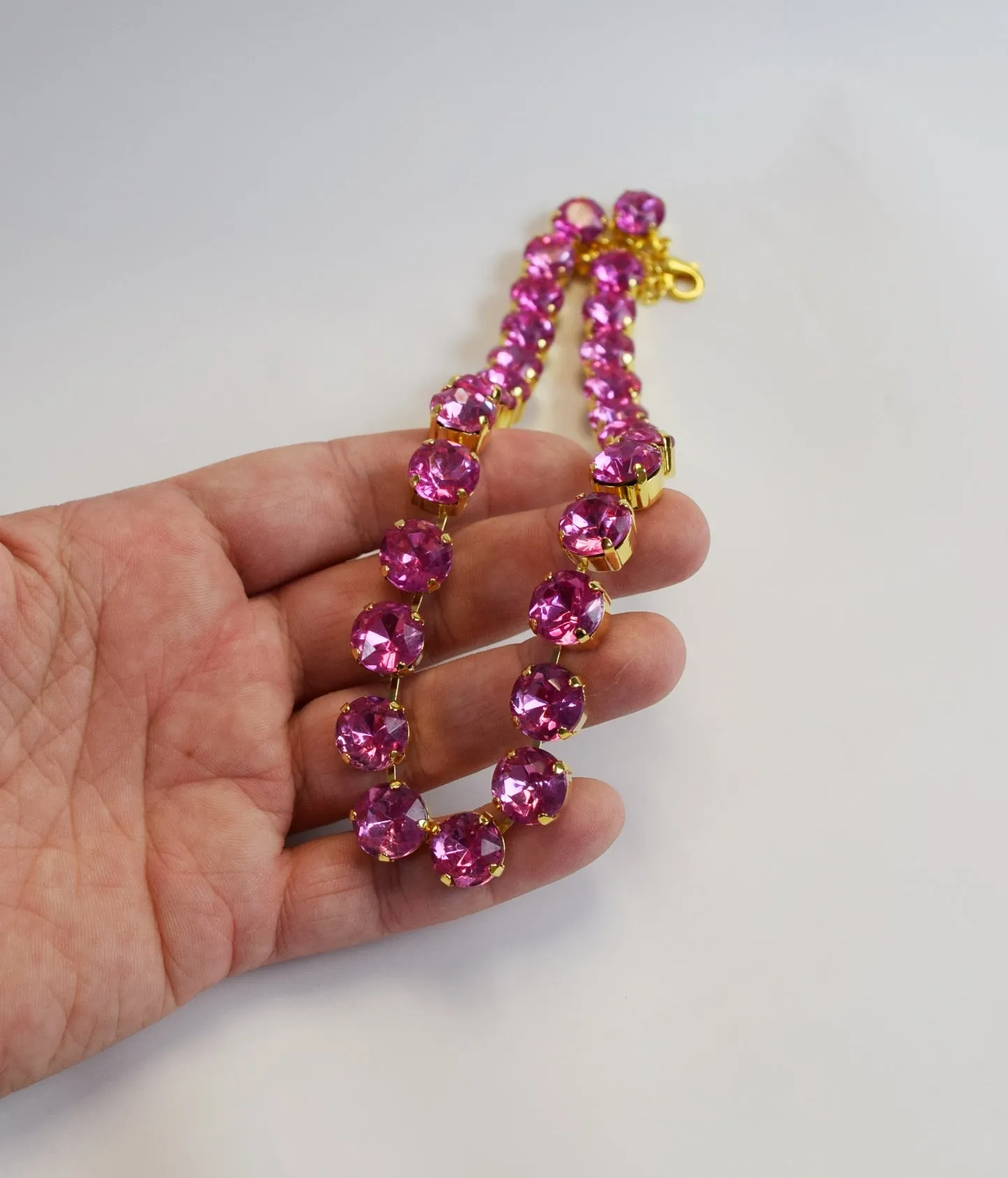 Bright Pink Crystal Collet Necklace - Small Round