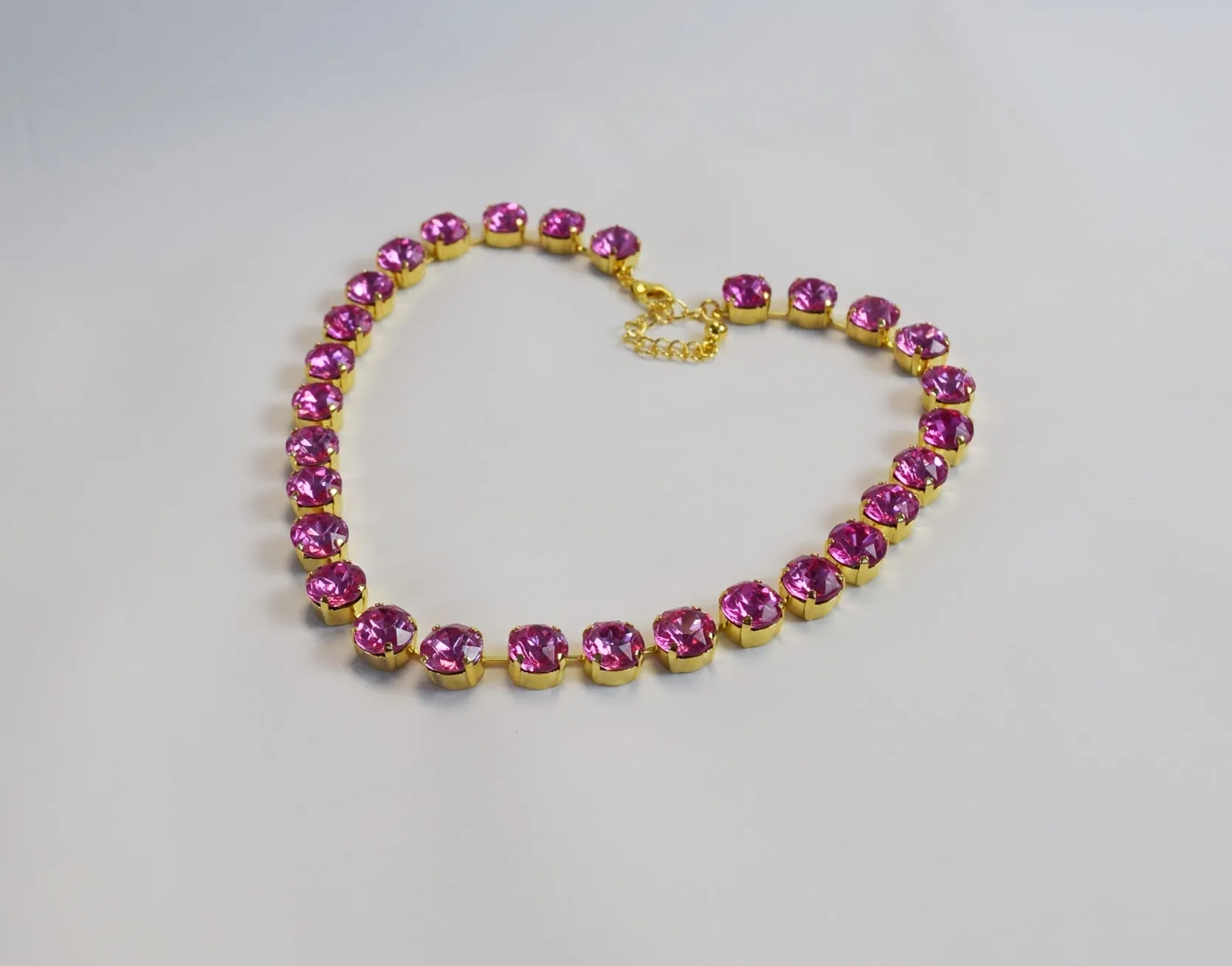 Bright Pink Crystal Collet Necklace - Small Round