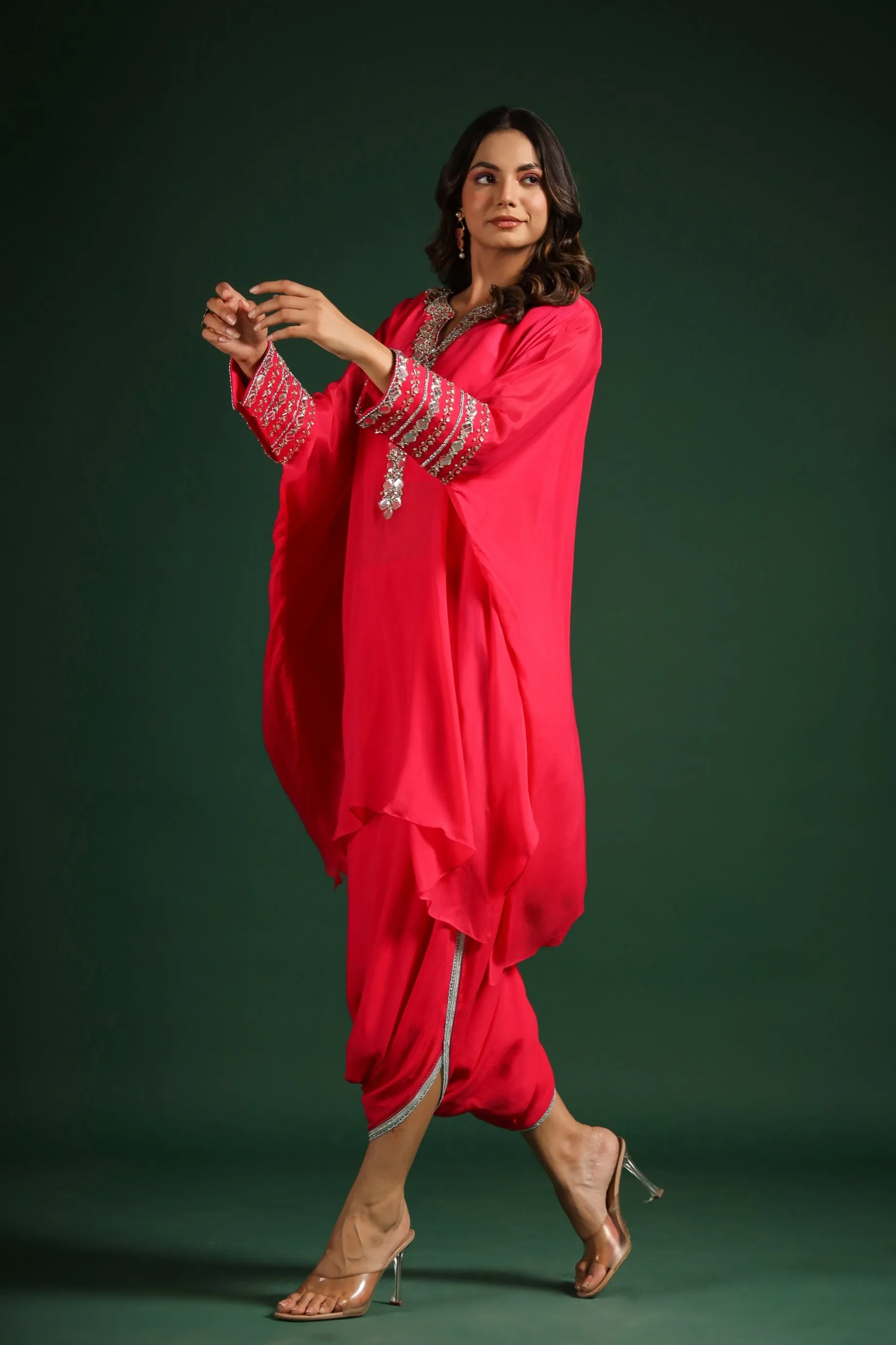 Brink Pink Embellished Dhoti Set