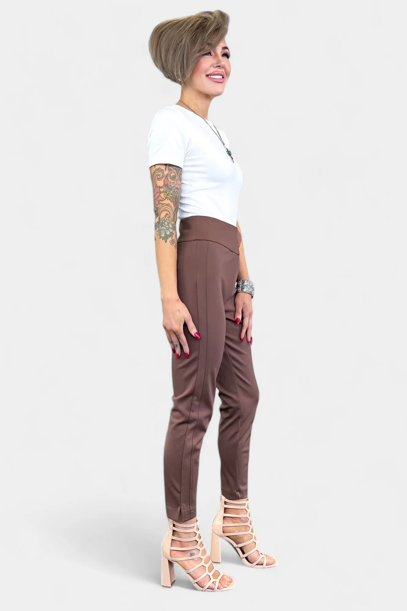 Brown High Waisted Skinny Crop Pants [NO RETURNS]