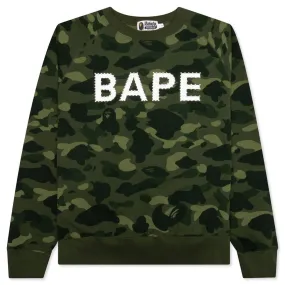 Color Camo Crystal Stone Relaxed Fit Crewneck - Green