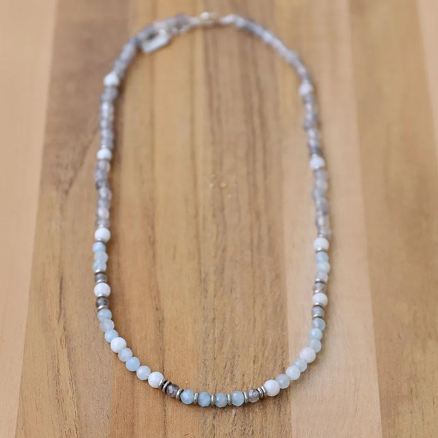 Communication and Calm Aquamarine Moonstone and Quartz Delicate Necklace