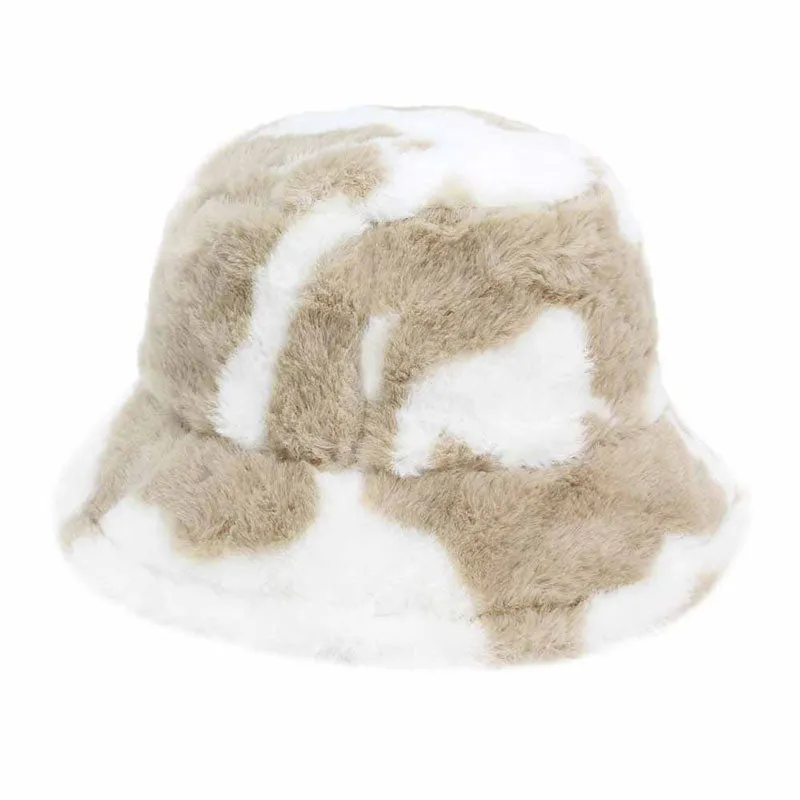 Cow Patterned Faux Fur Bucket Hat