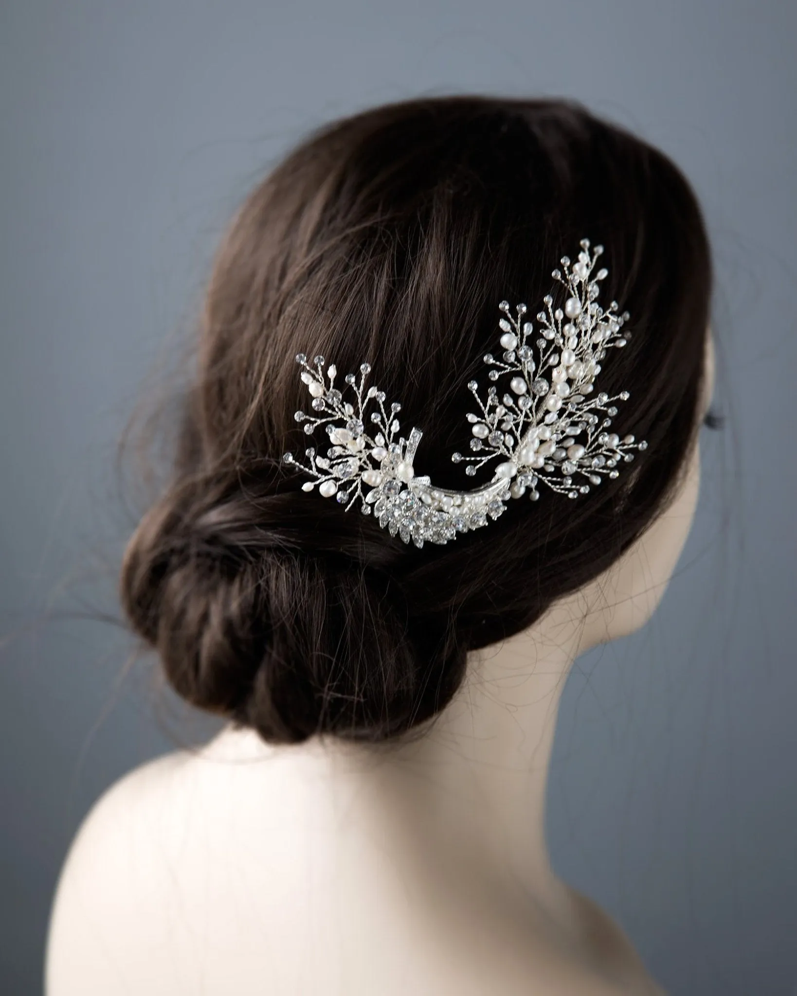 Crescent Wedding Hair Clip with Pearls