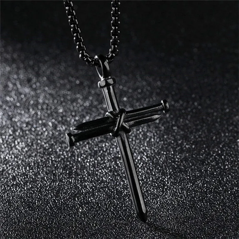 Cross Necklace for Men Cross Pendant Stainless Steel Necklace