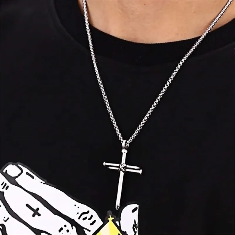 Cross Necklace for Men Cross Pendant Stainless Steel Necklace