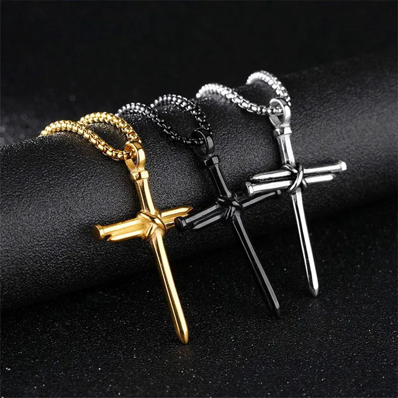 Cross Necklace for Men Cross Pendant Stainless Steel Necklace