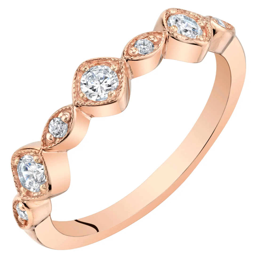 Cubic Zirconia Stackable Ring Rose-Tone Sterling Silver Marquise and Round Shape Size 9