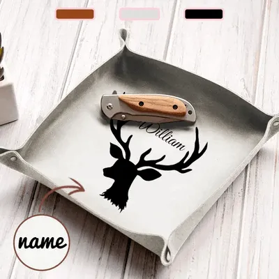 Custom Name Words Unique Storage Tray PU leather Tray For Best Dad