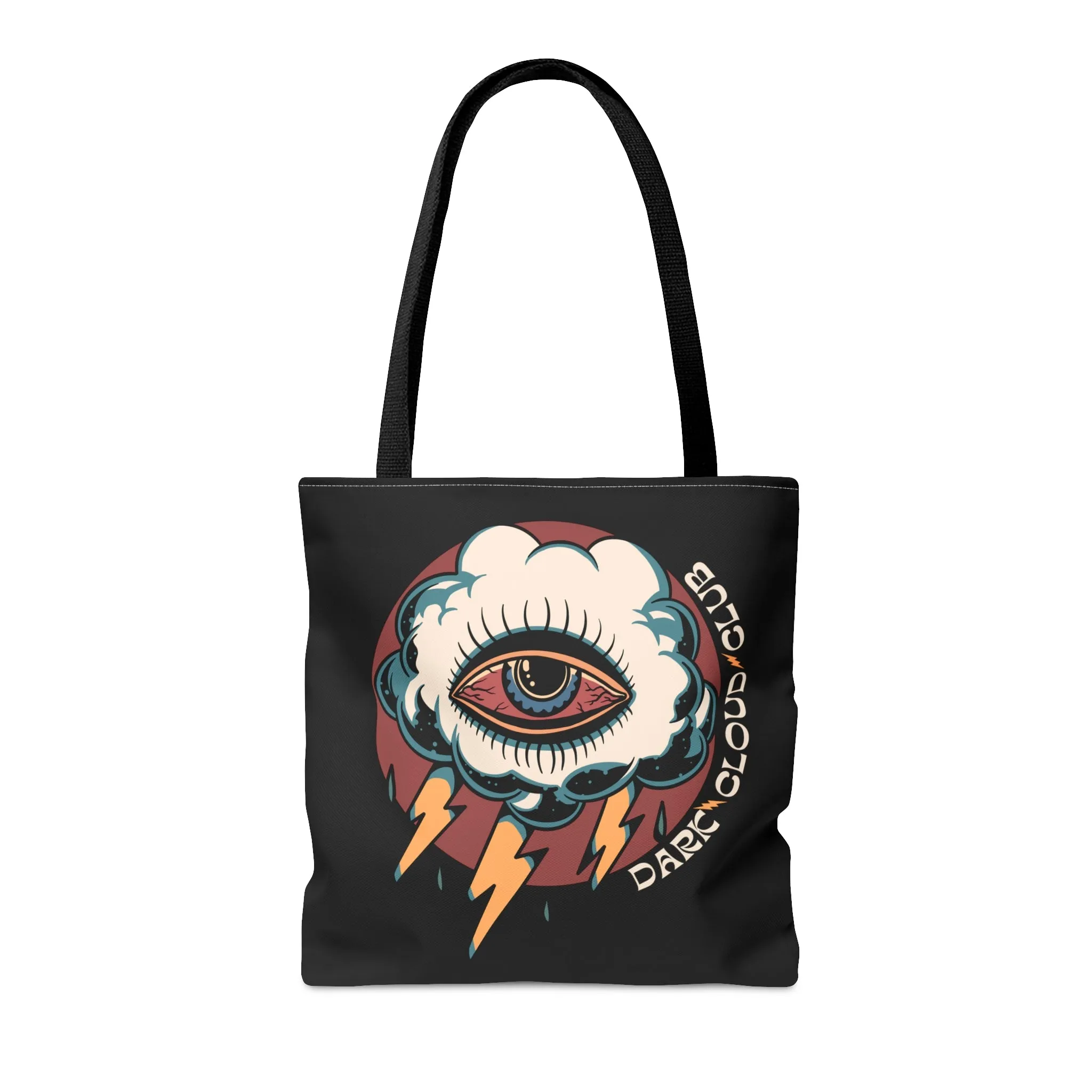 Dark Cloud Umbrella Lightning Tattoo Tote Bag in Black / Vintage American Old School Traditional Tattoo Flash  / Punk Rock Beach Shopping