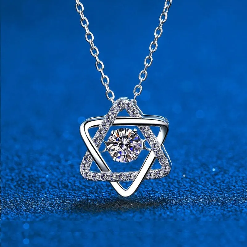 Diamond Hexagram Pendant Necklace - 925 Sterling Silver