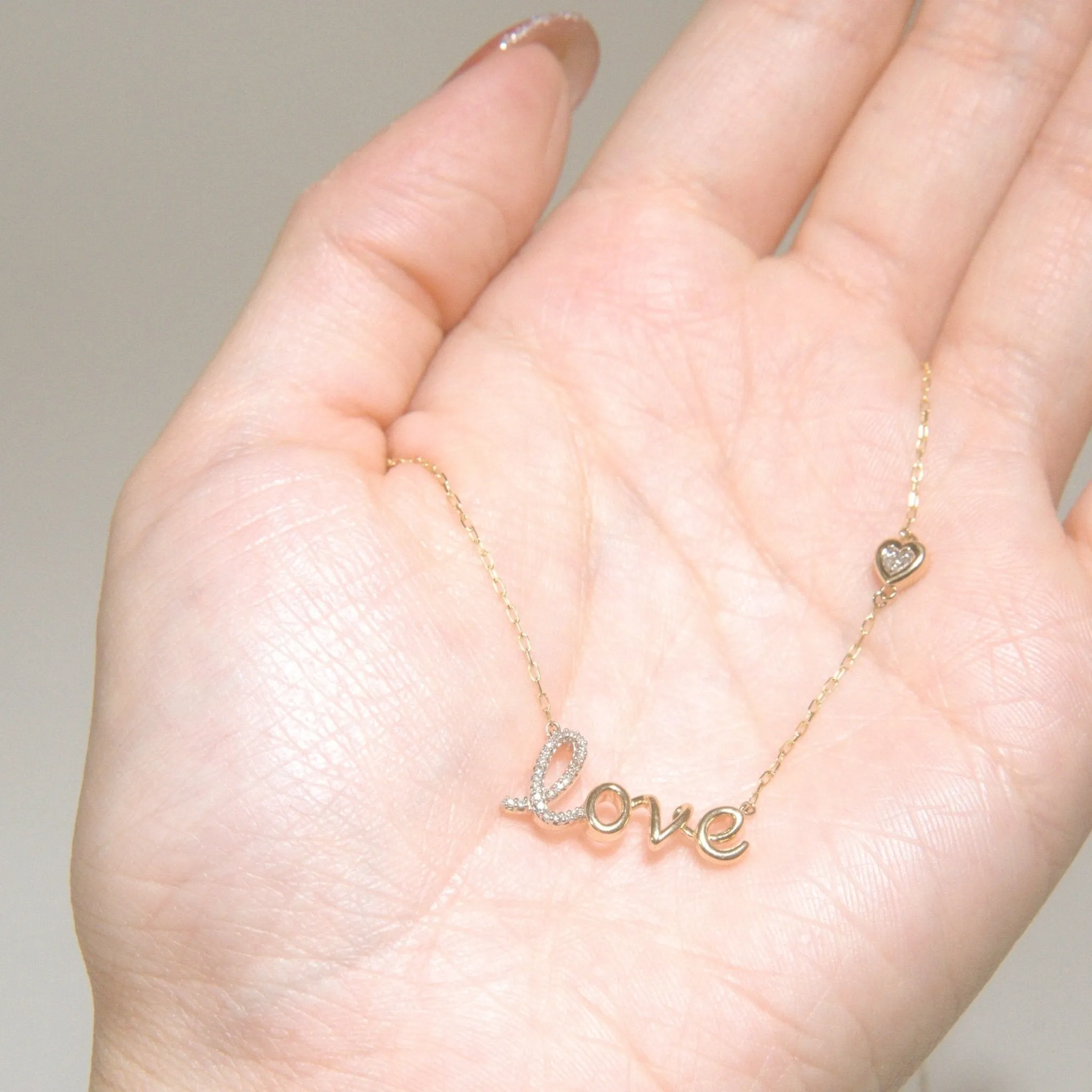 Diamond Love Necklace in Solid 14k Gold