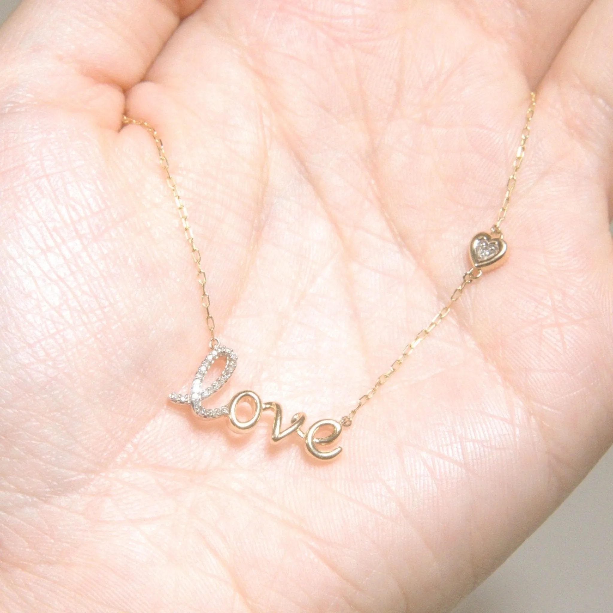 Diamond Love Necklace in Solid 14k Gold