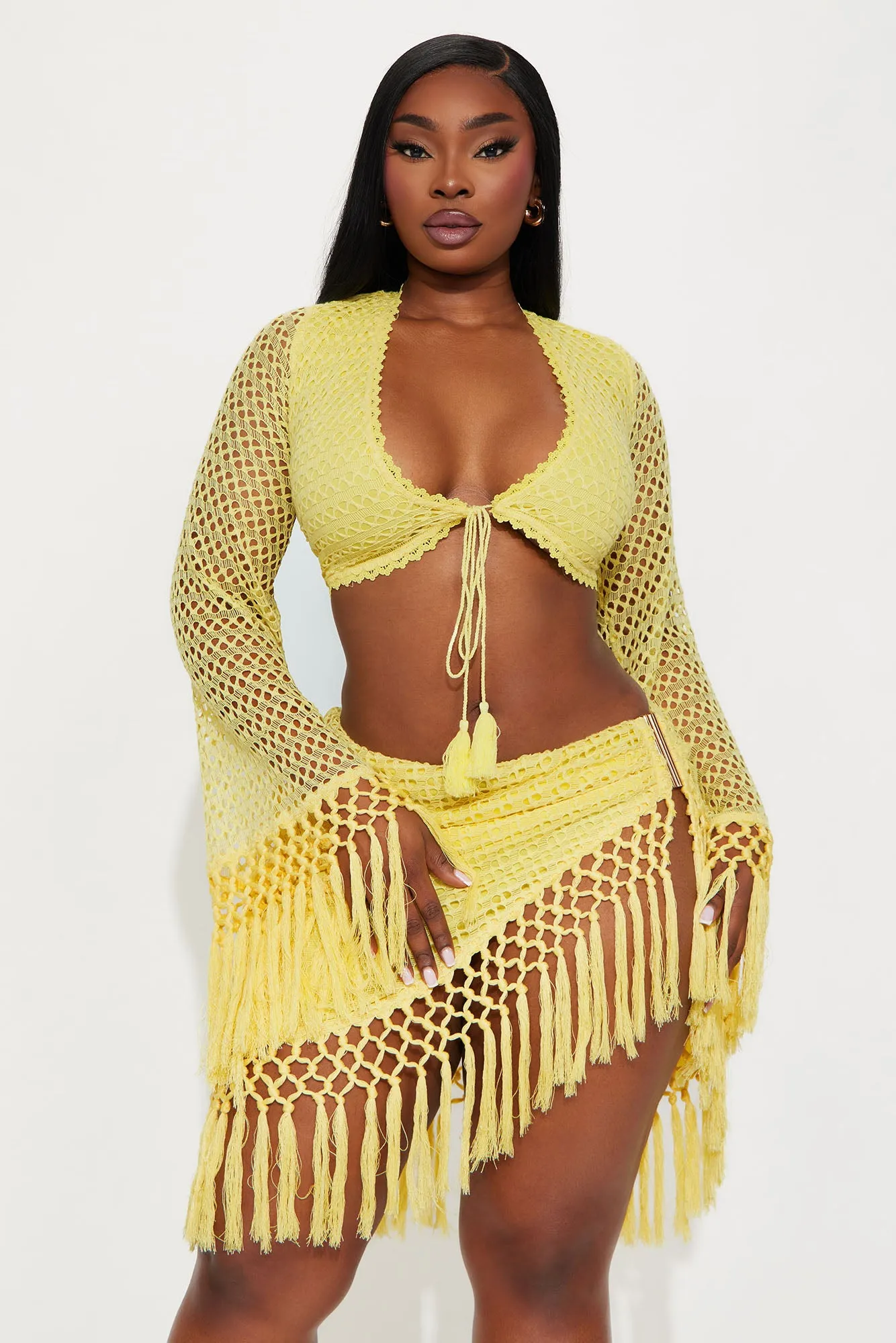 Don't Be Jealous Crochet Skirt Set - Yellow