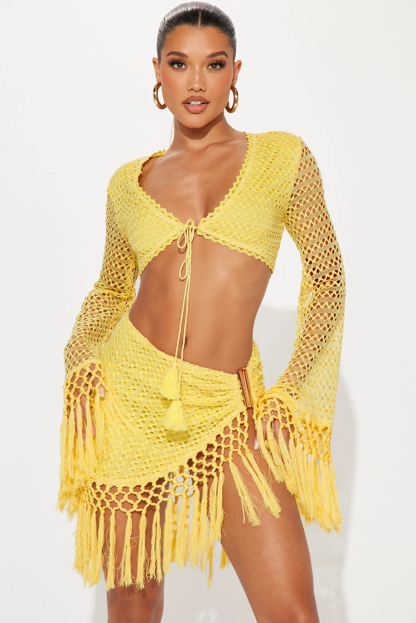 Don't Be Jealous Crochet Skirt Set - Yellow