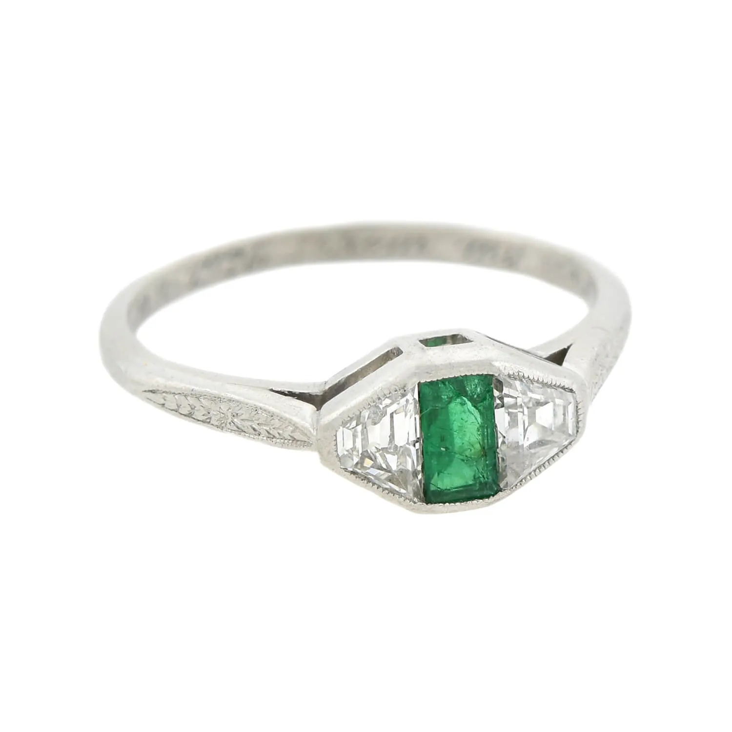 Edwardian Platinum Diamond   Emerald Ring