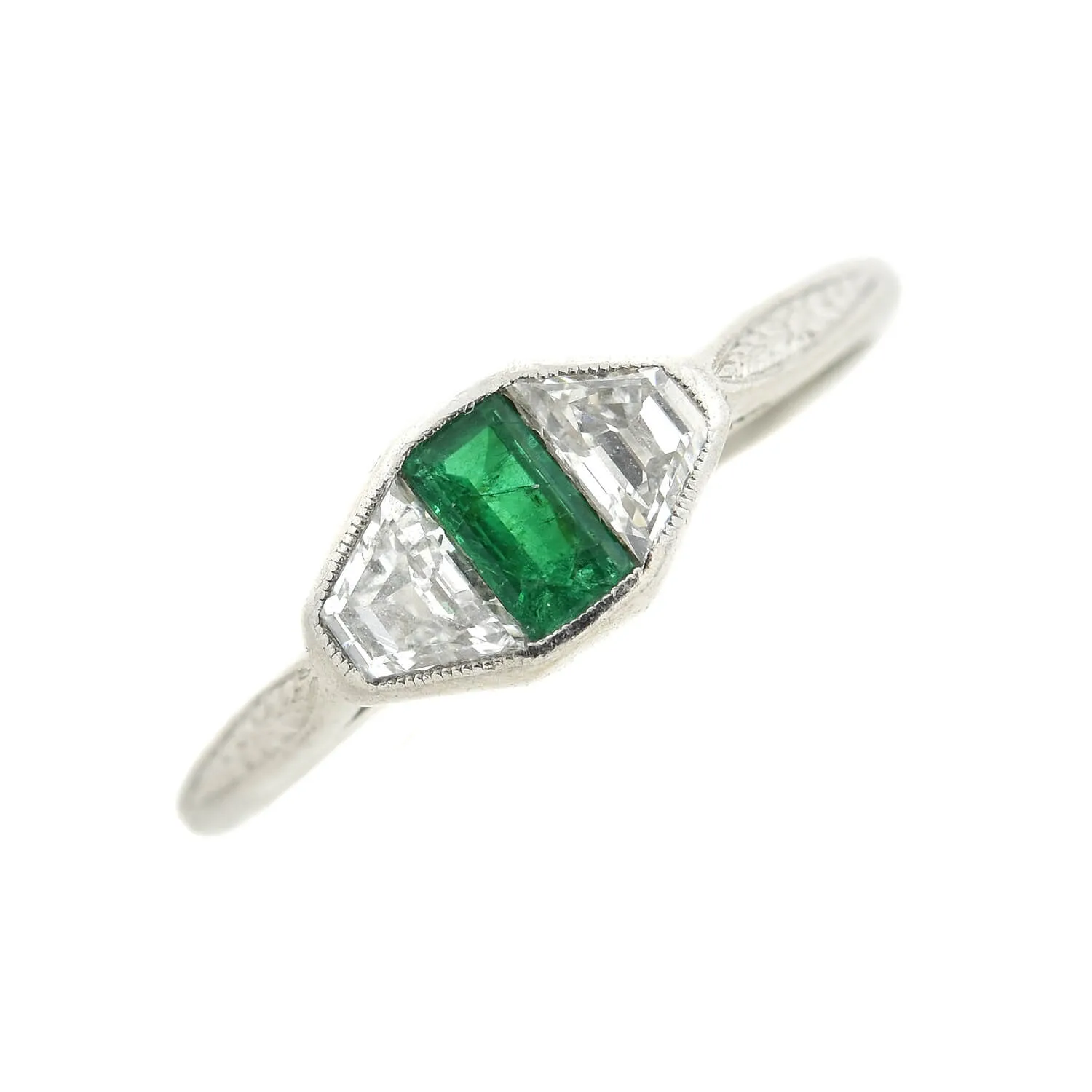 Edwardian Platinum Diamond   Emerald Ring