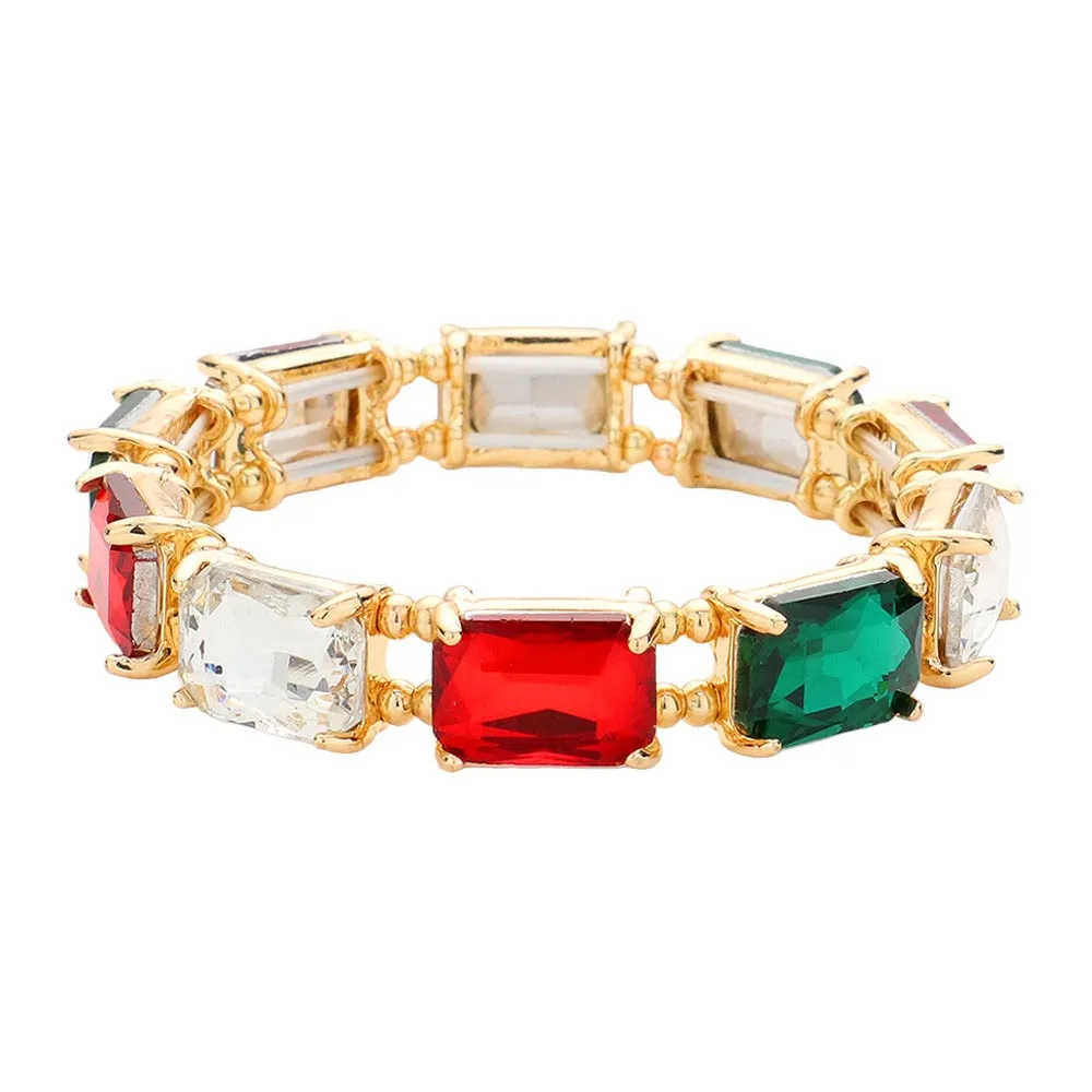 Emerald Cut Stone Stretch Evening Bracelet