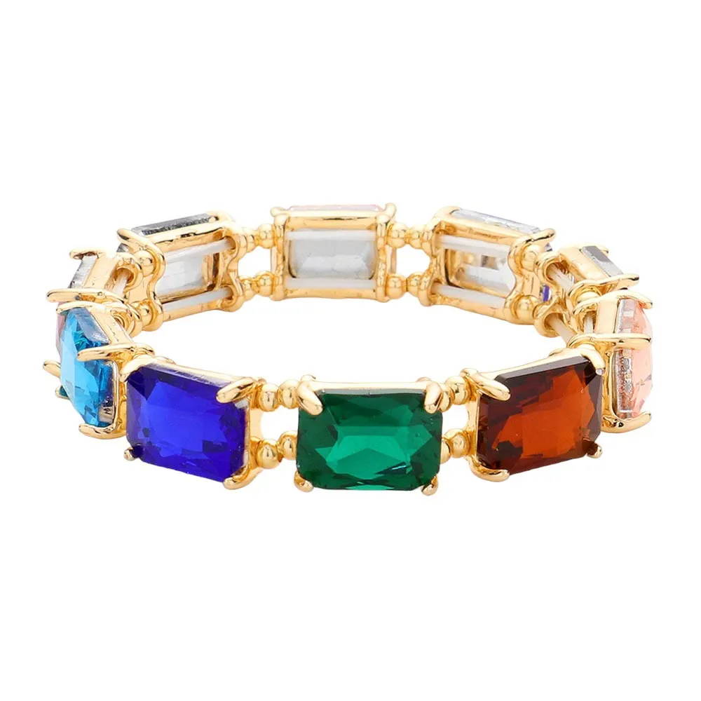 Emerald Cut Stone Stretch Evening Bracelet