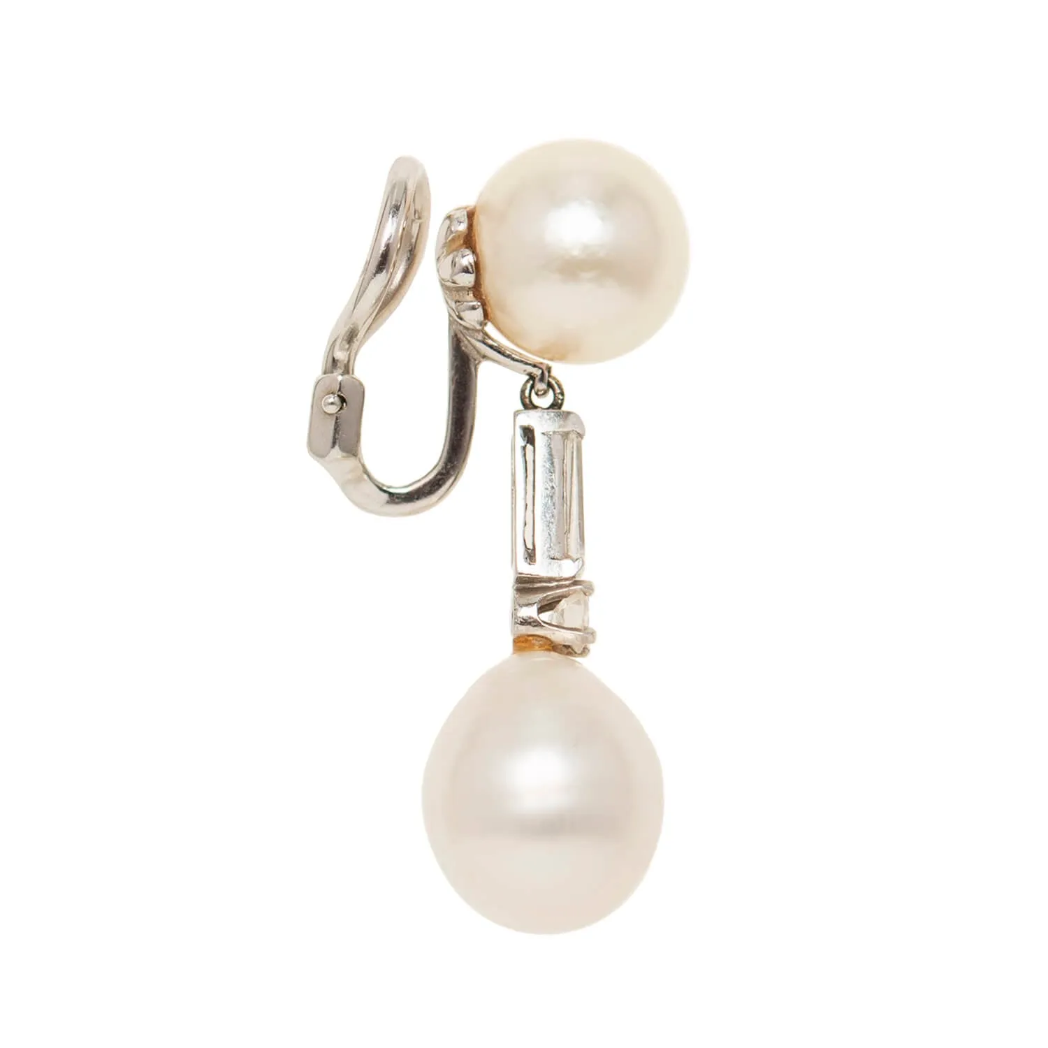 Estate Platinum Diamond & South Sea Pearl Earrings