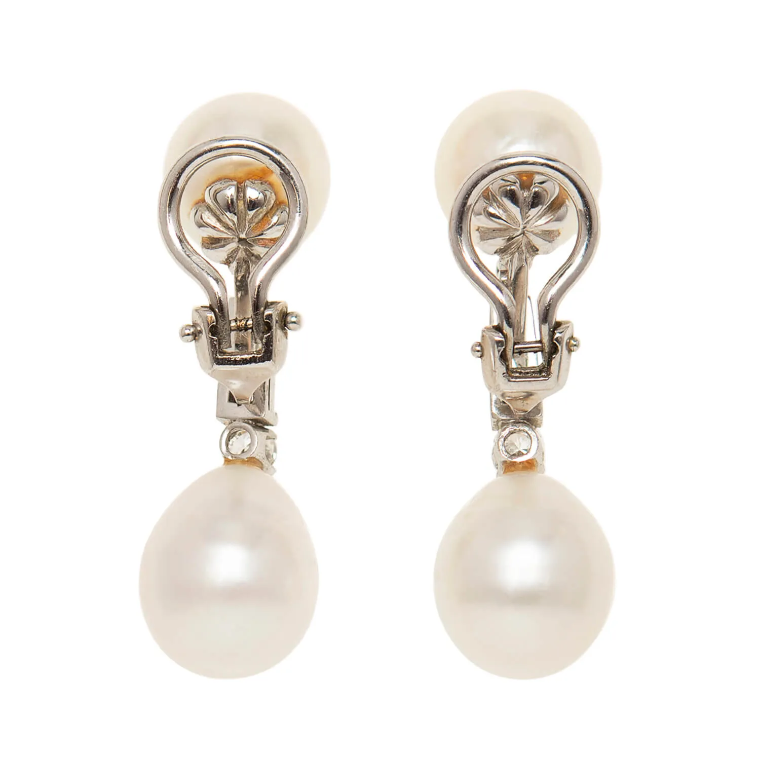 Estate Platinum Diamond & South Sea Pearl Earrings