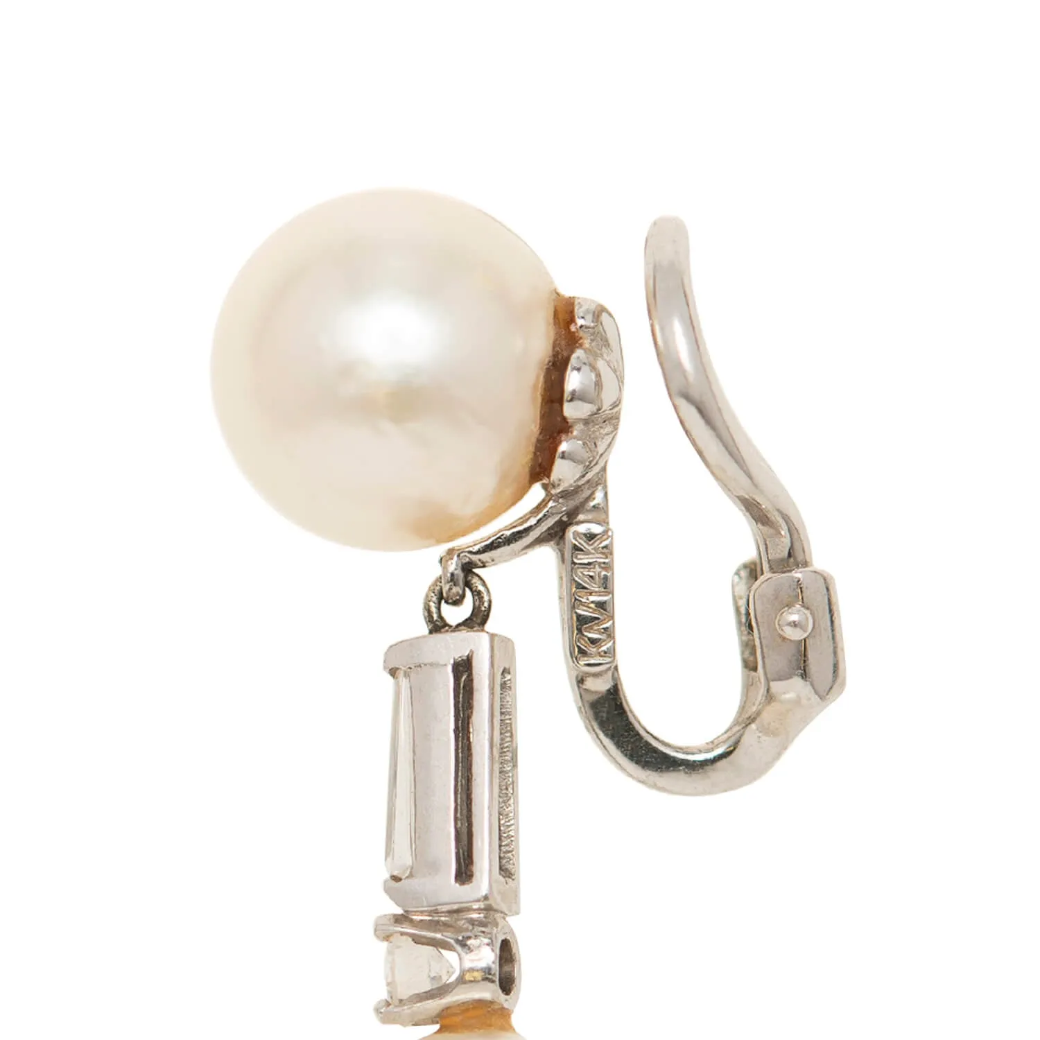 Estate Platinum Diamond & South Sea Pearl Earrings