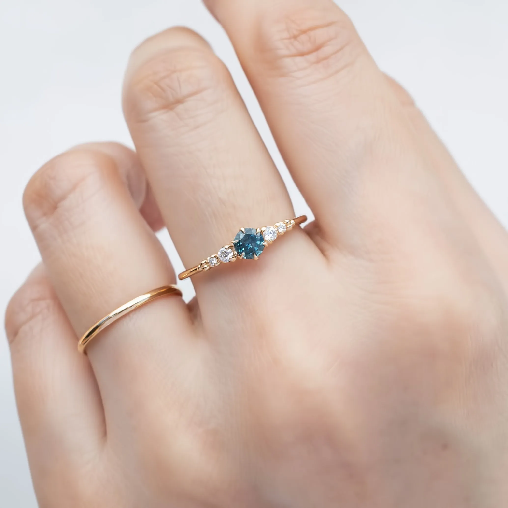 Estel Fleur Ring 4mm 0.30ct Teal Blue Green Montana Sapphire 14K Yellow Gold