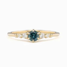 Estel Fleur Ring 4mm 0.30ct Teal Blue Green Montana Sapphire 14K Yellow Gold