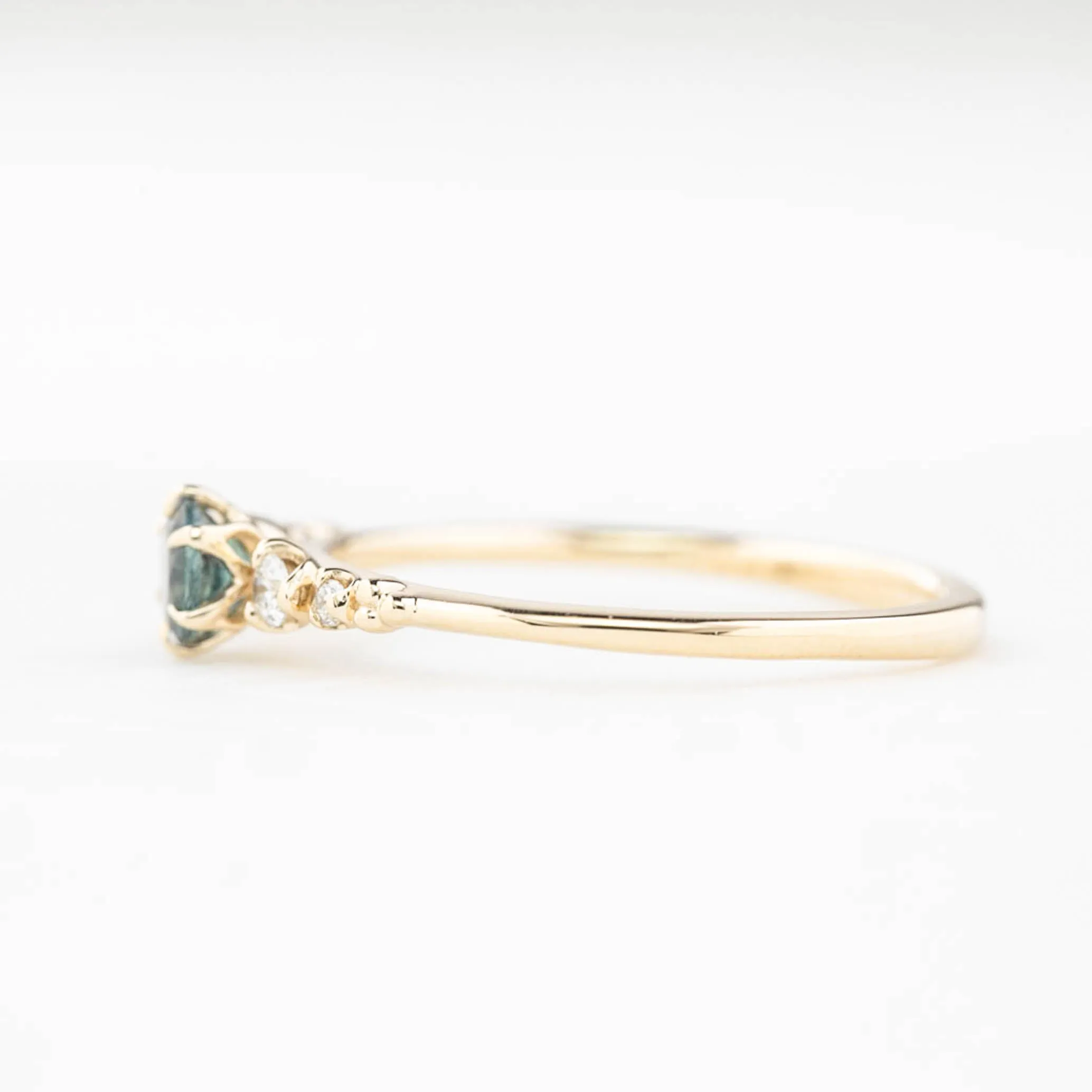 Estel Fleur Ring 4mm 0.30ct Teal Blue Green Montana Sapphire 14K Yellow Gold