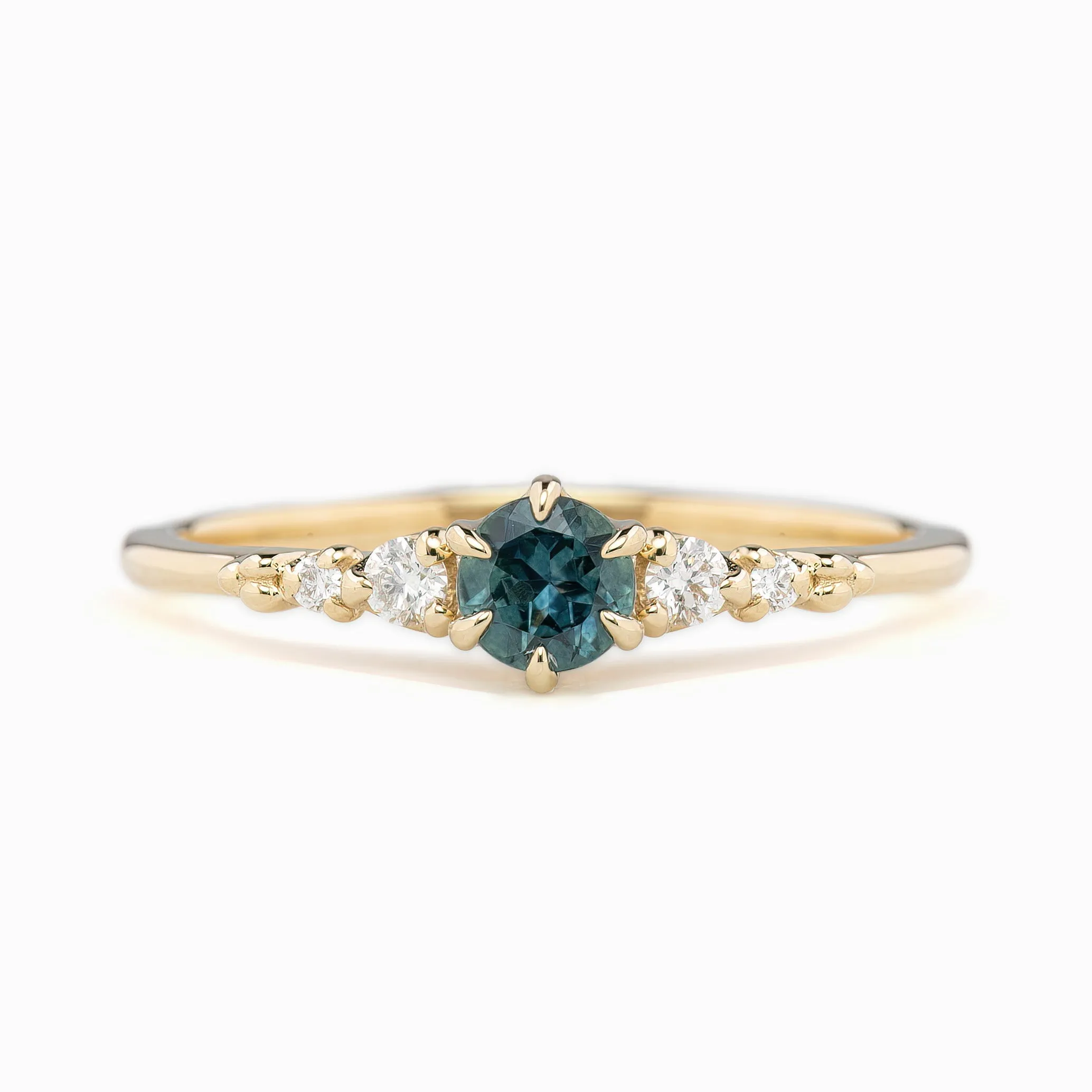 Estel Fleur Ring 4mm 0.30ct Teal Blue Green Montana Sapphire 14K Yellow Gold