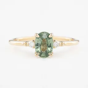 Estel Ring 0.9ct Light Green Unheated Oval Sapphire, 14K Yellow Gold (One of a kind)