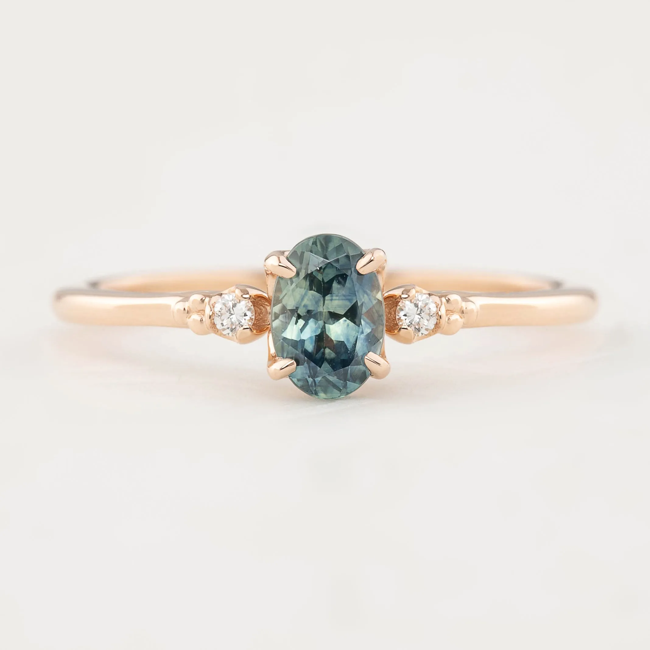 Estel Ring - 6x4mm 0.60ct Blue Green Montana Sapphire, 14k Rose Gold