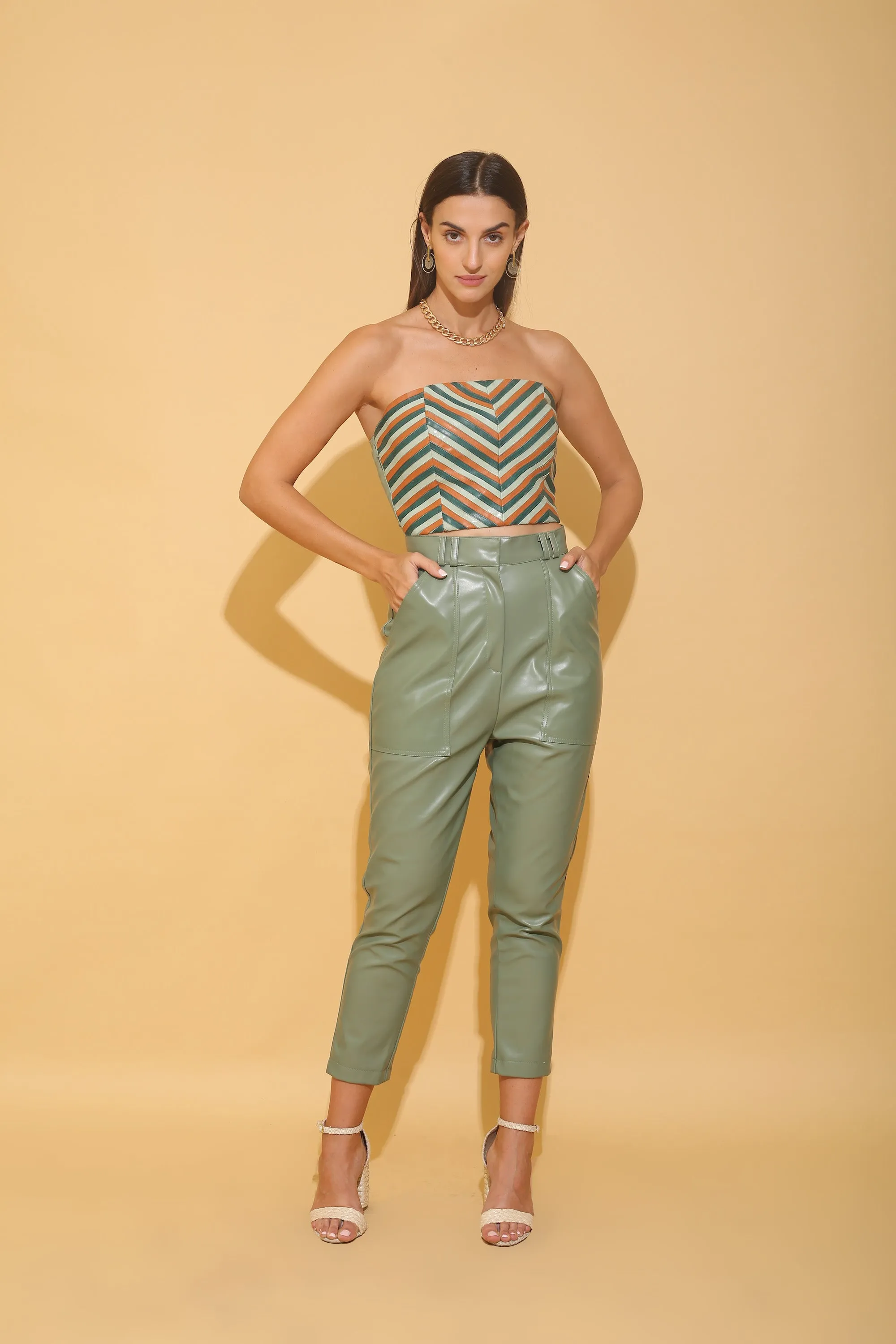 Faux Leather Chevron Tube Top